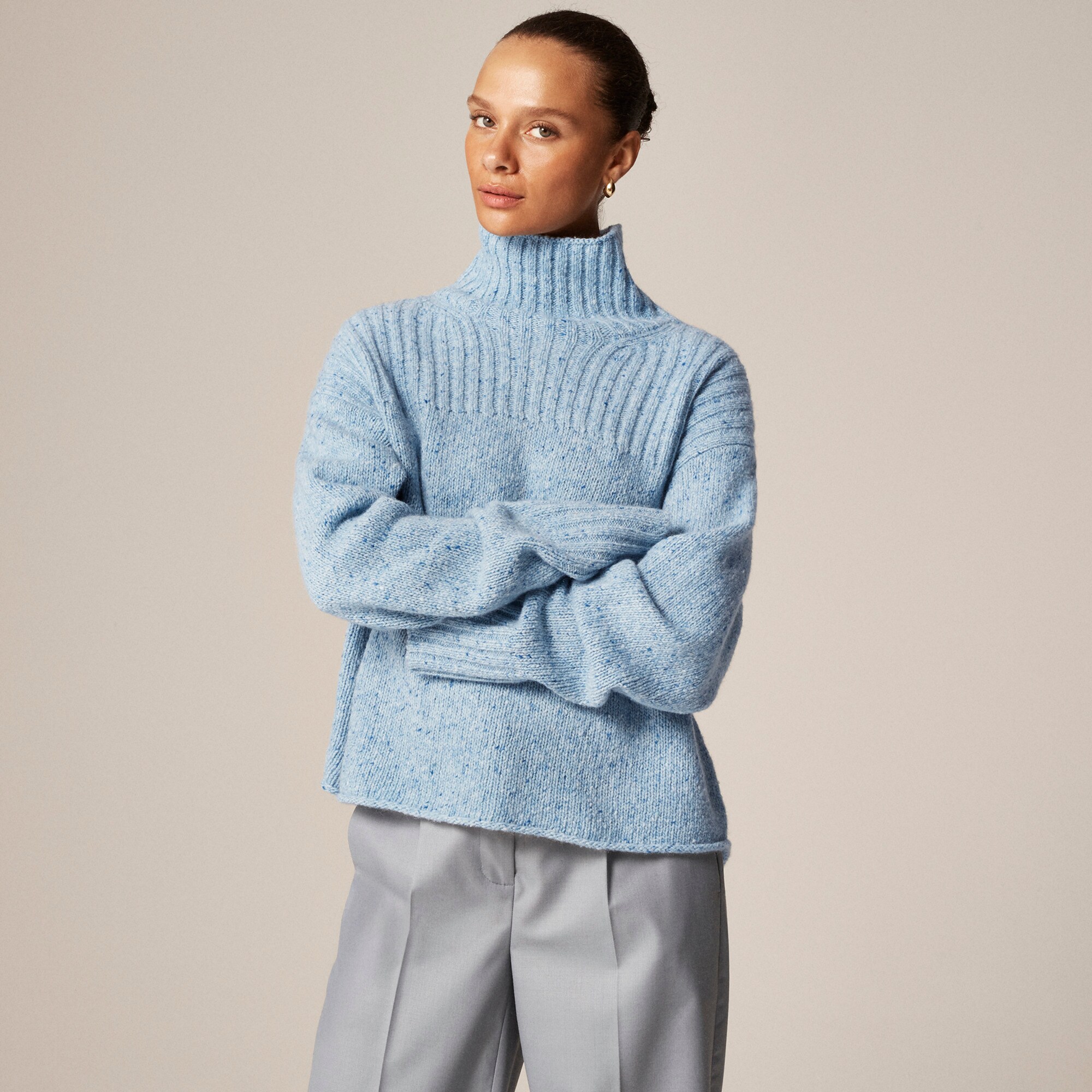 Ribbed turtleneck sweater in donegal wool blend