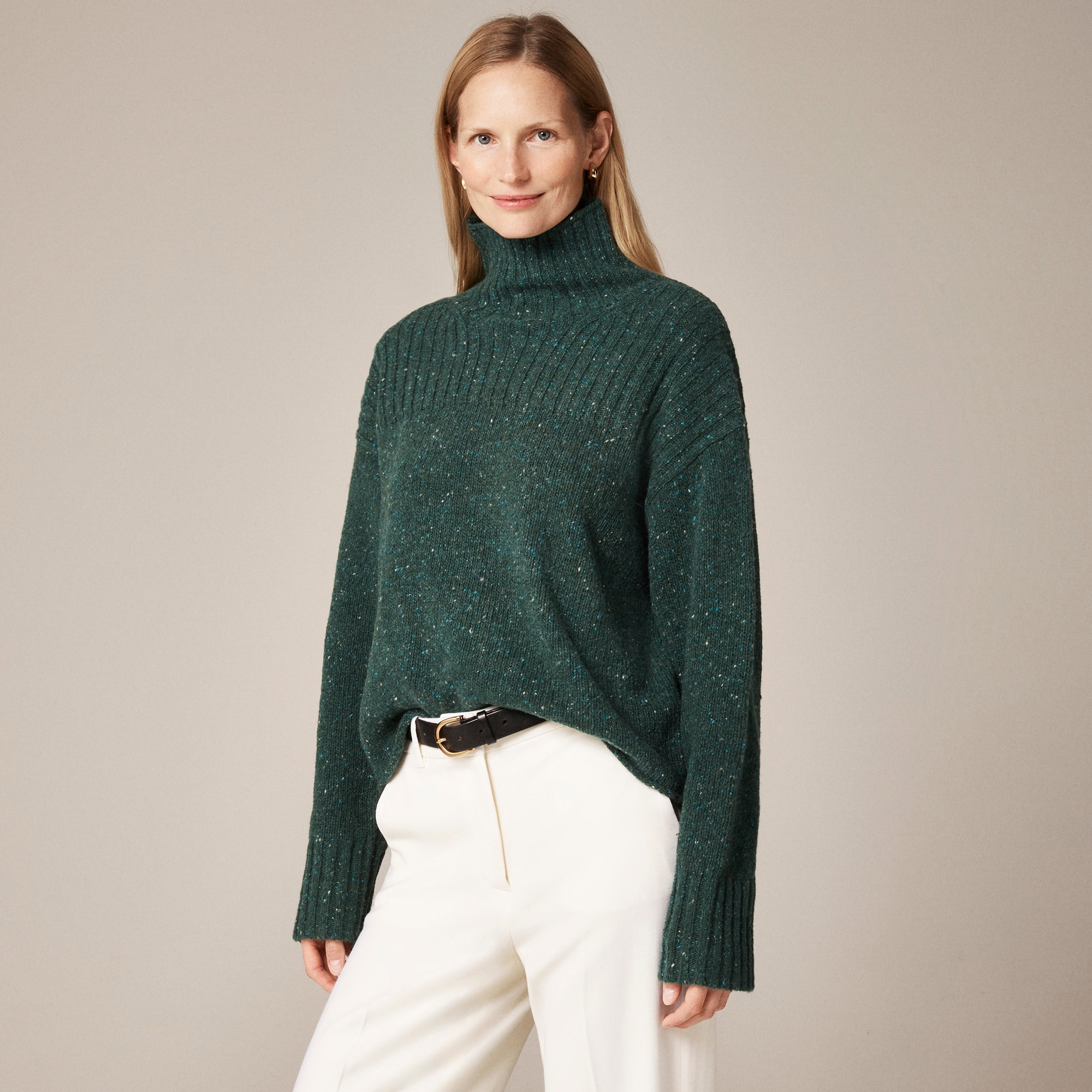womens Ribbed turtleneck sweater in donegal wool blend