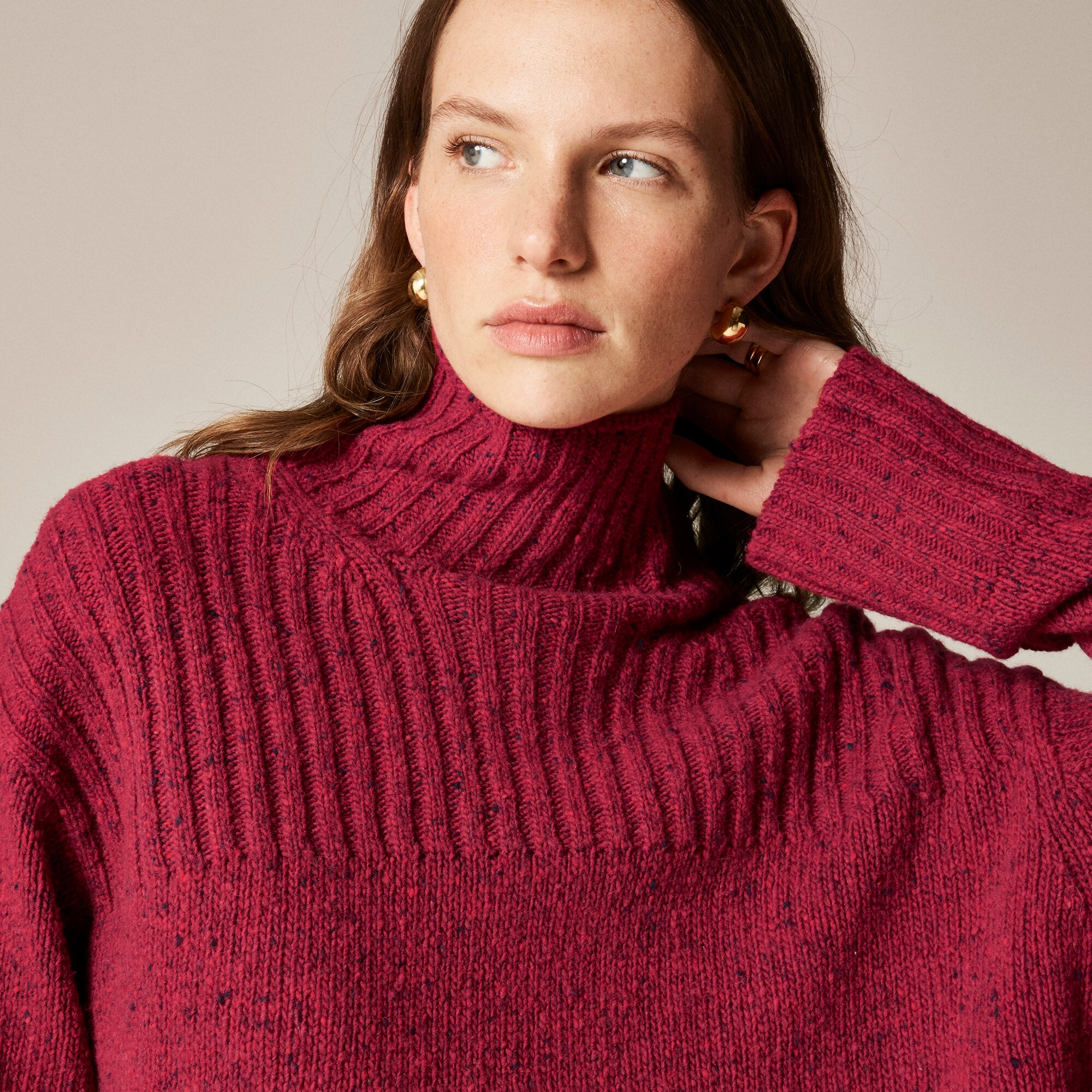 Ribbed turtleneck sweater in donegal wool blend