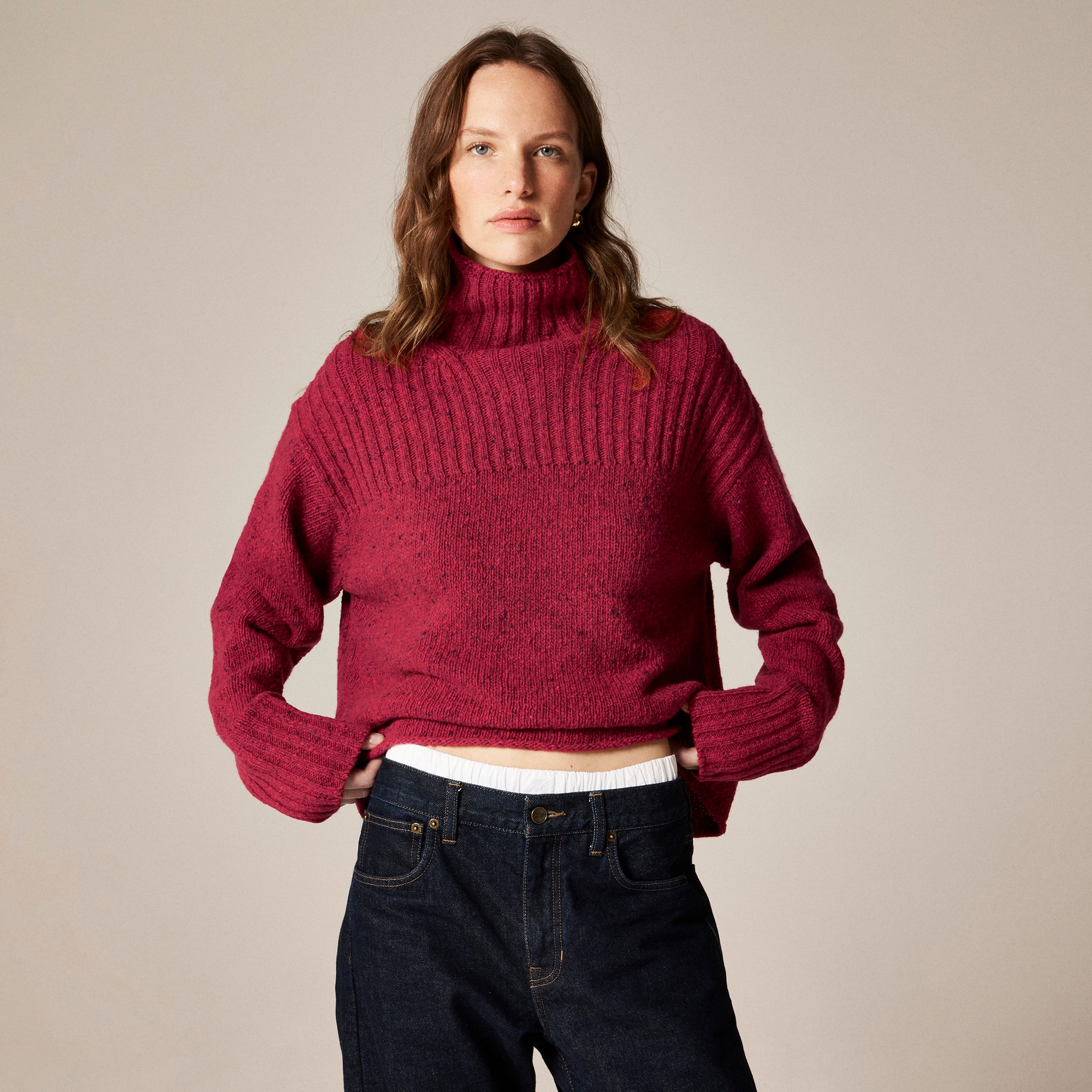 Ribbed turtleneck sweater in donegal wool blend