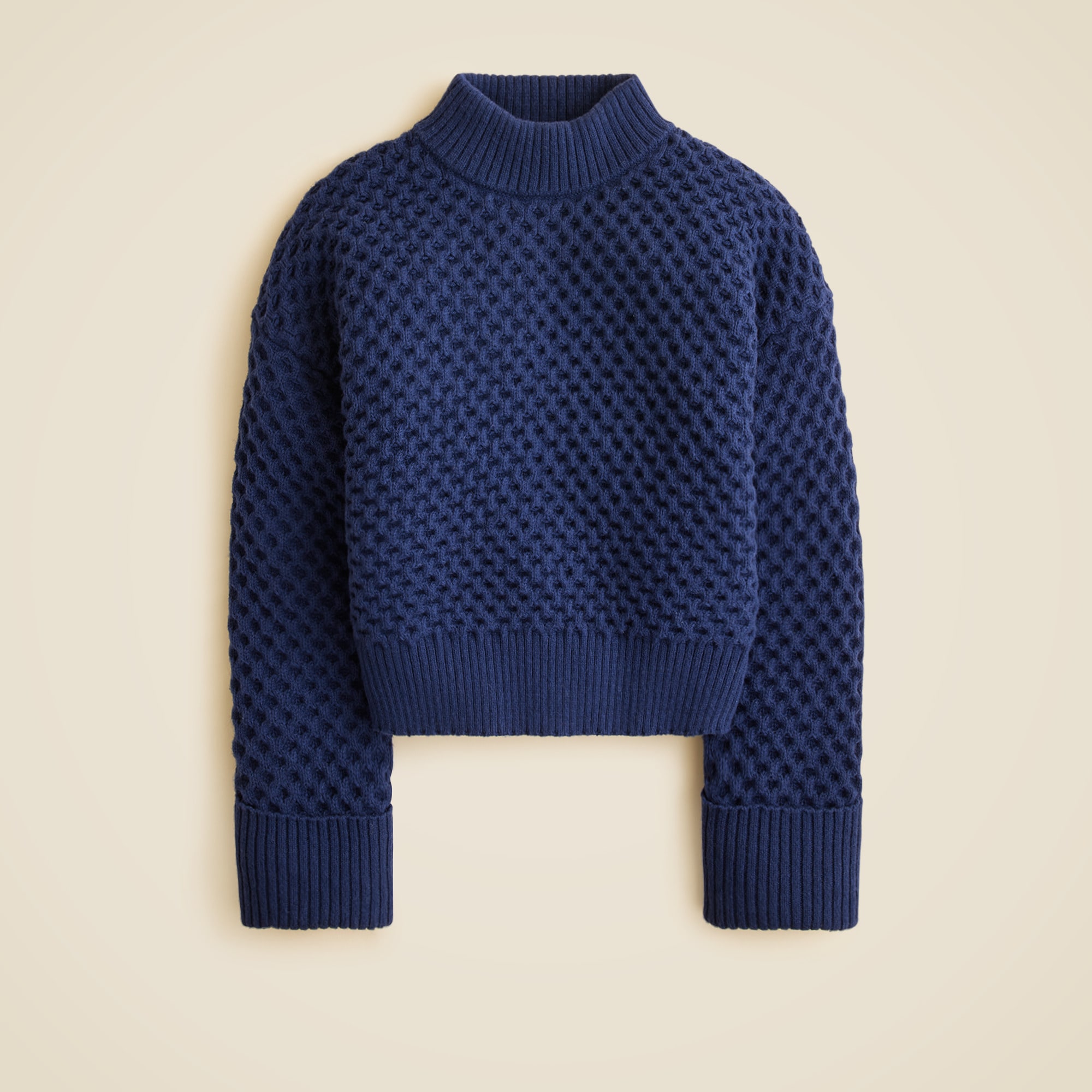 Honeycomb mockneck sweater in wool blend
