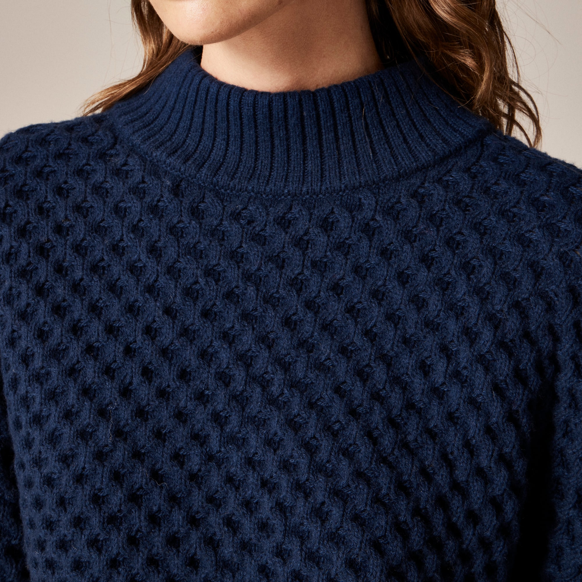 Honeycomb mockneck sweater in wool blend