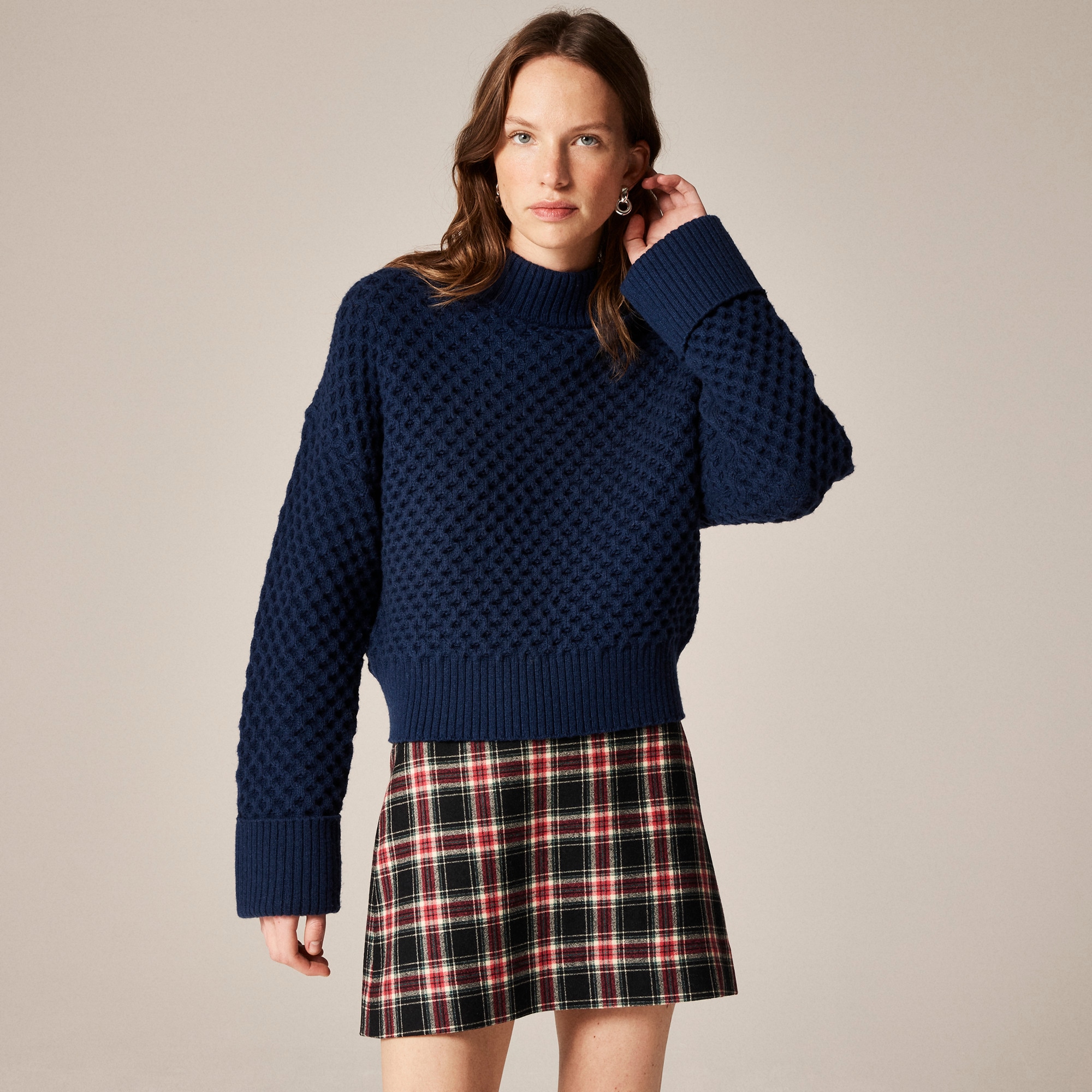 Honeycomb Mockneck Sweater In Wool Blend For Women | J.Crew