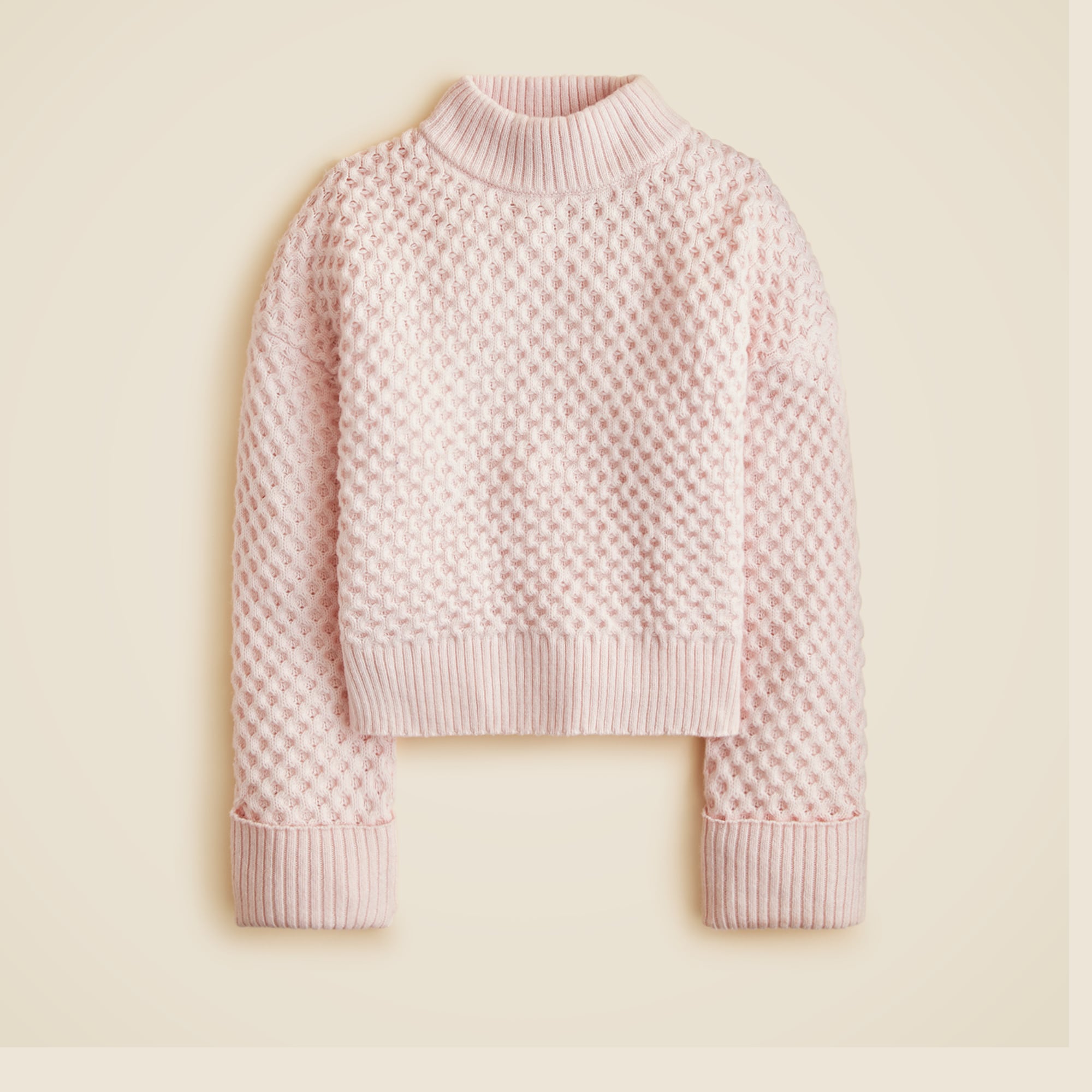 Honeycomb mockneck sweater in wool blend