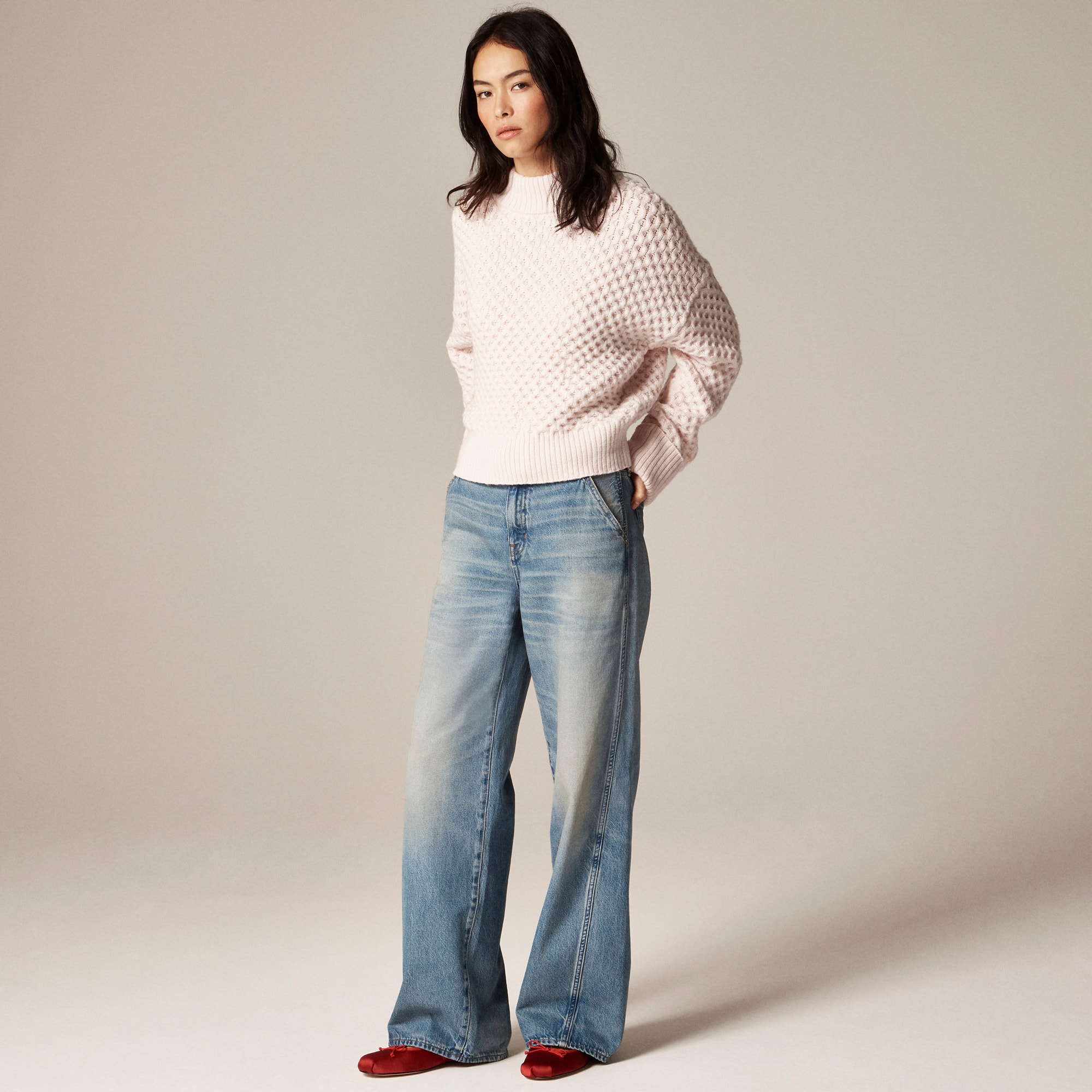 Honeycomb Mockneck Sweater In Wool Blend For Women | J.Crew