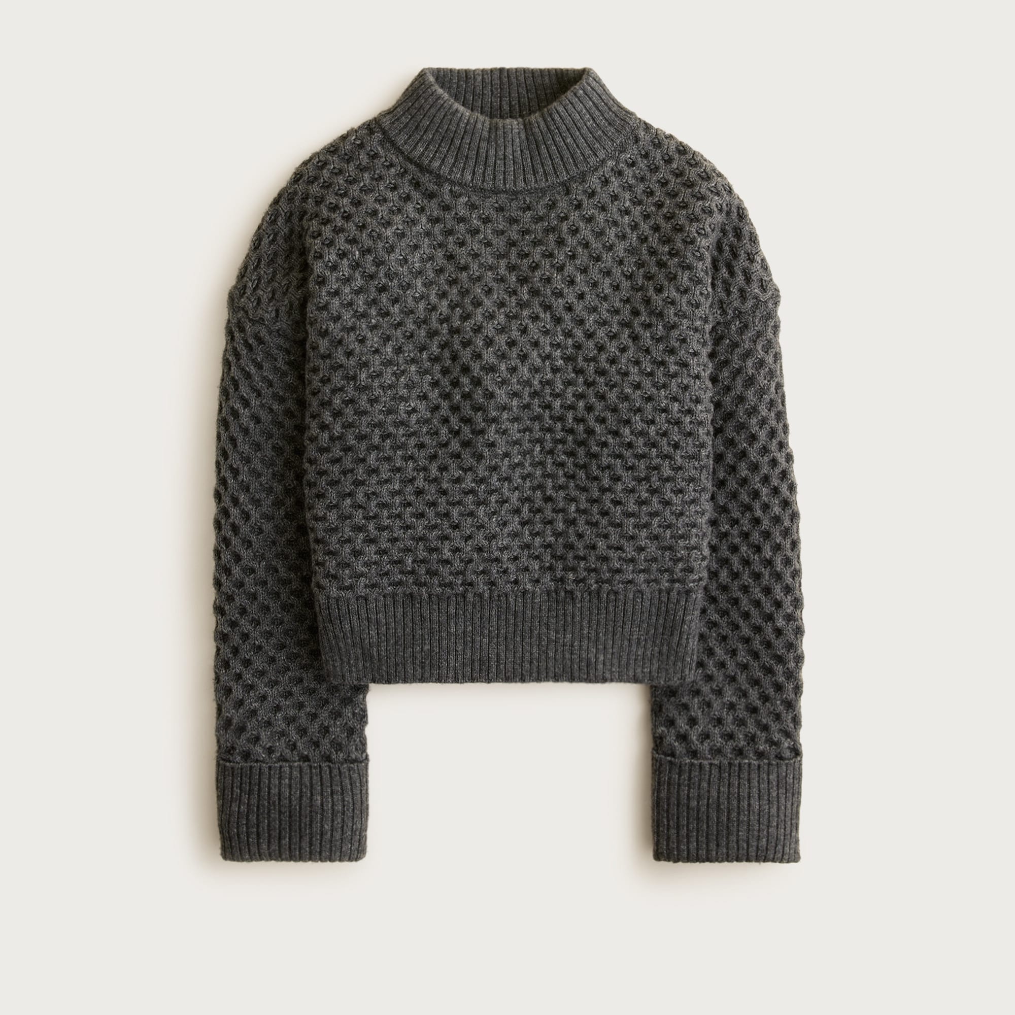 Honeycomb mockneck sweater in wool blend