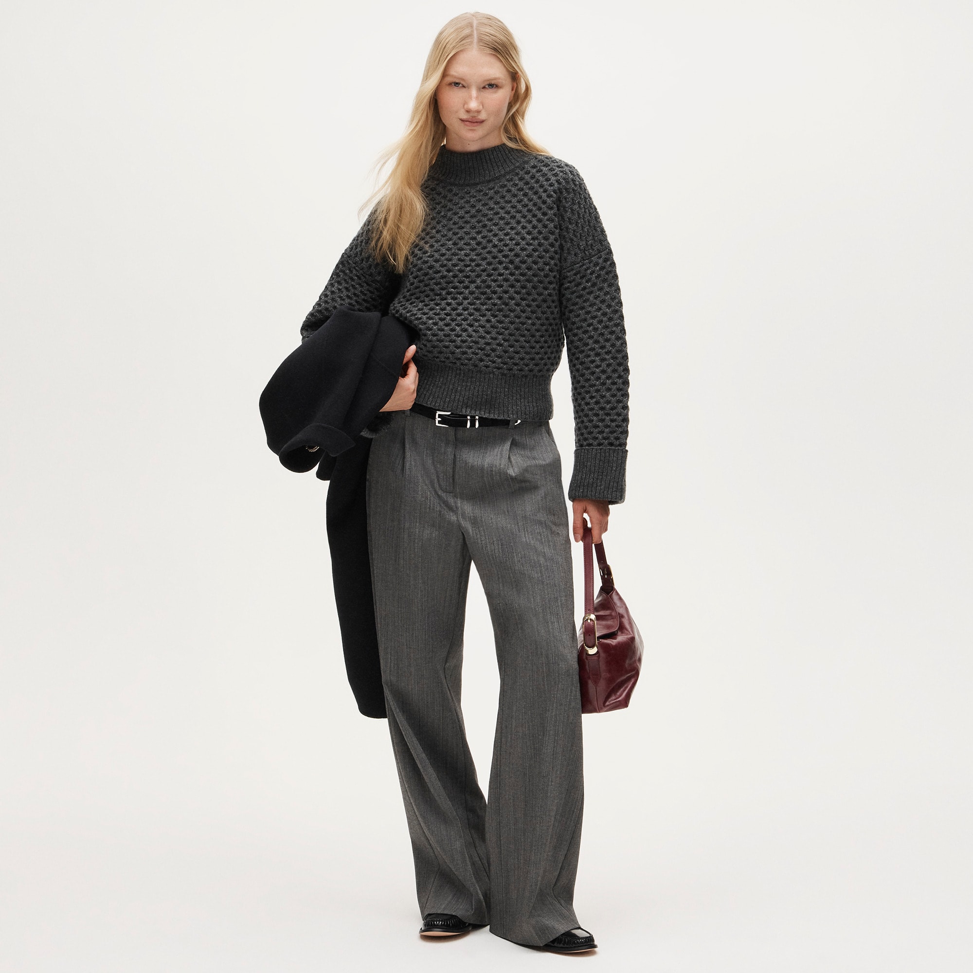 Honeycomb Mockneck Sweater In Wool Blend For Women | J.Crew