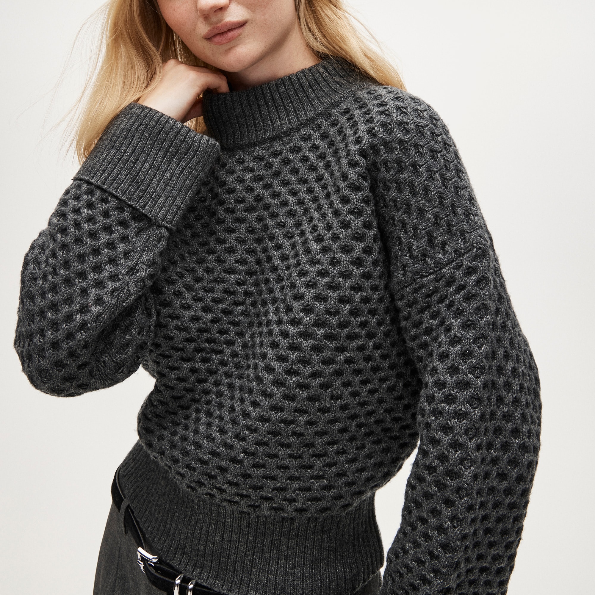 Honeycomb Mockneck Sweater In Wool Blend For Women | J.Crew