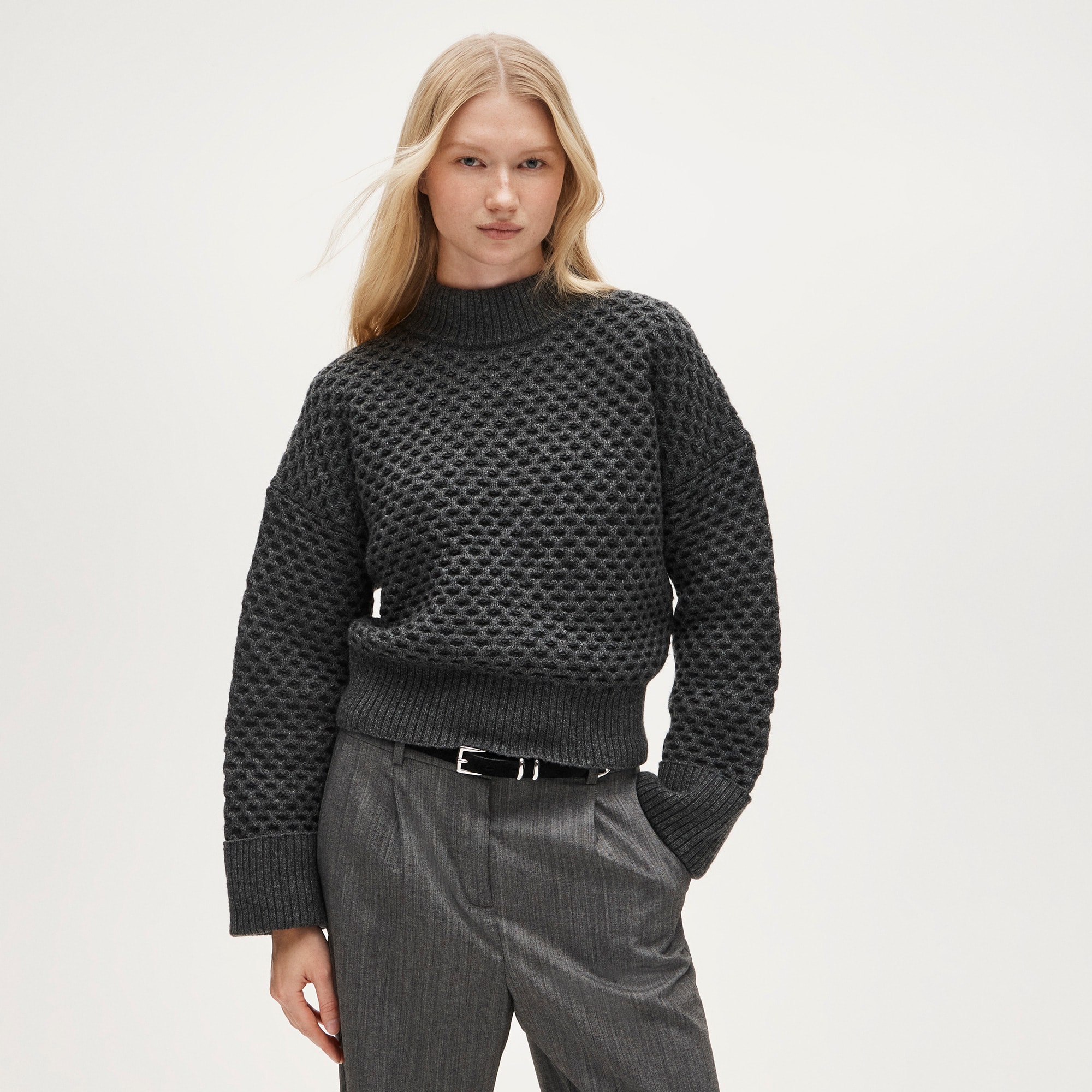 Honeycomb Mockneck Sweater In Wool Blend For Women | J.Crew