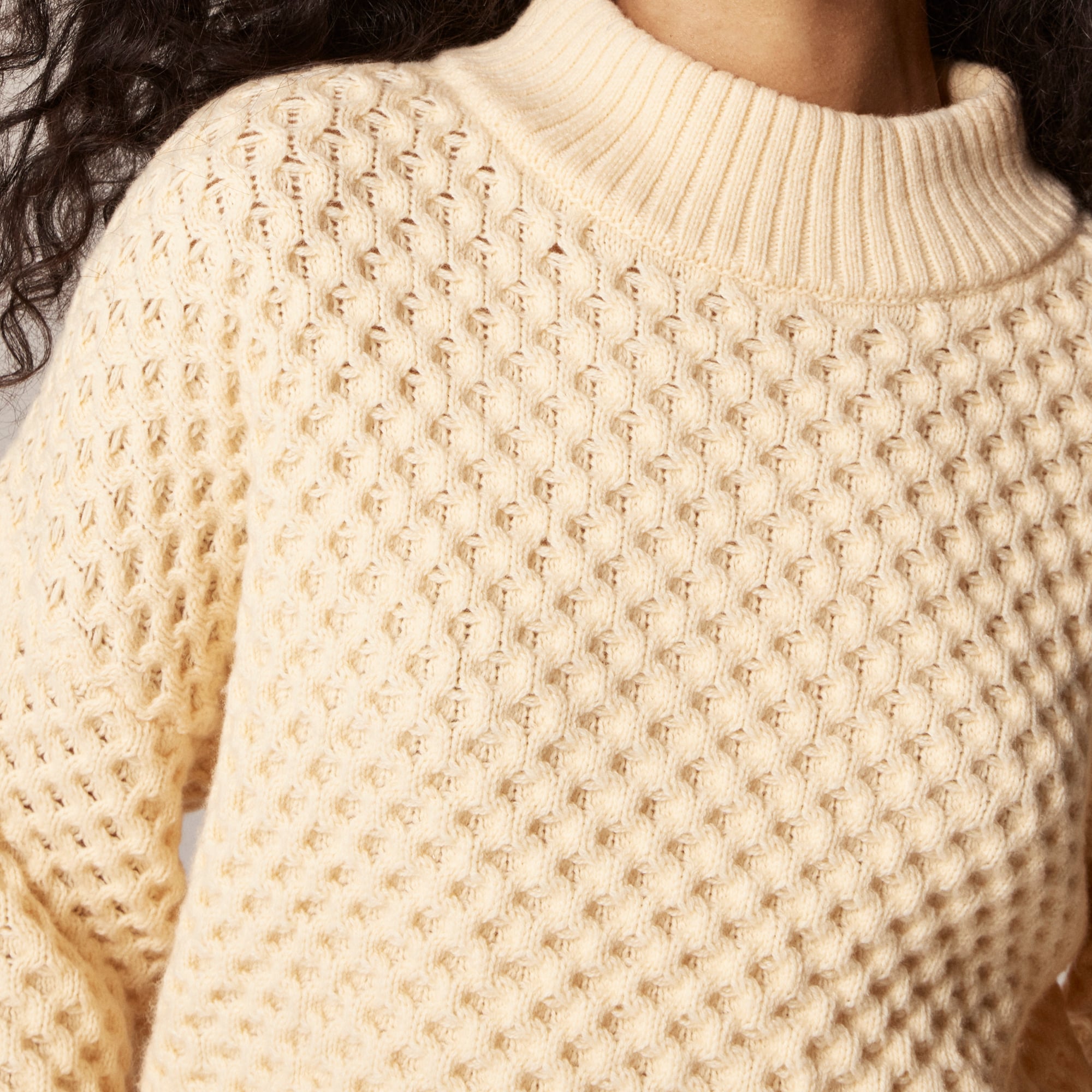 Honeycomb mockneck sweater in wool blend