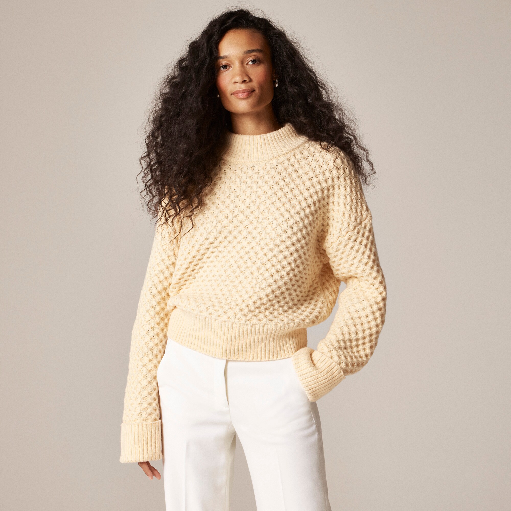 Honeycomb mockneck sweater in wool blend