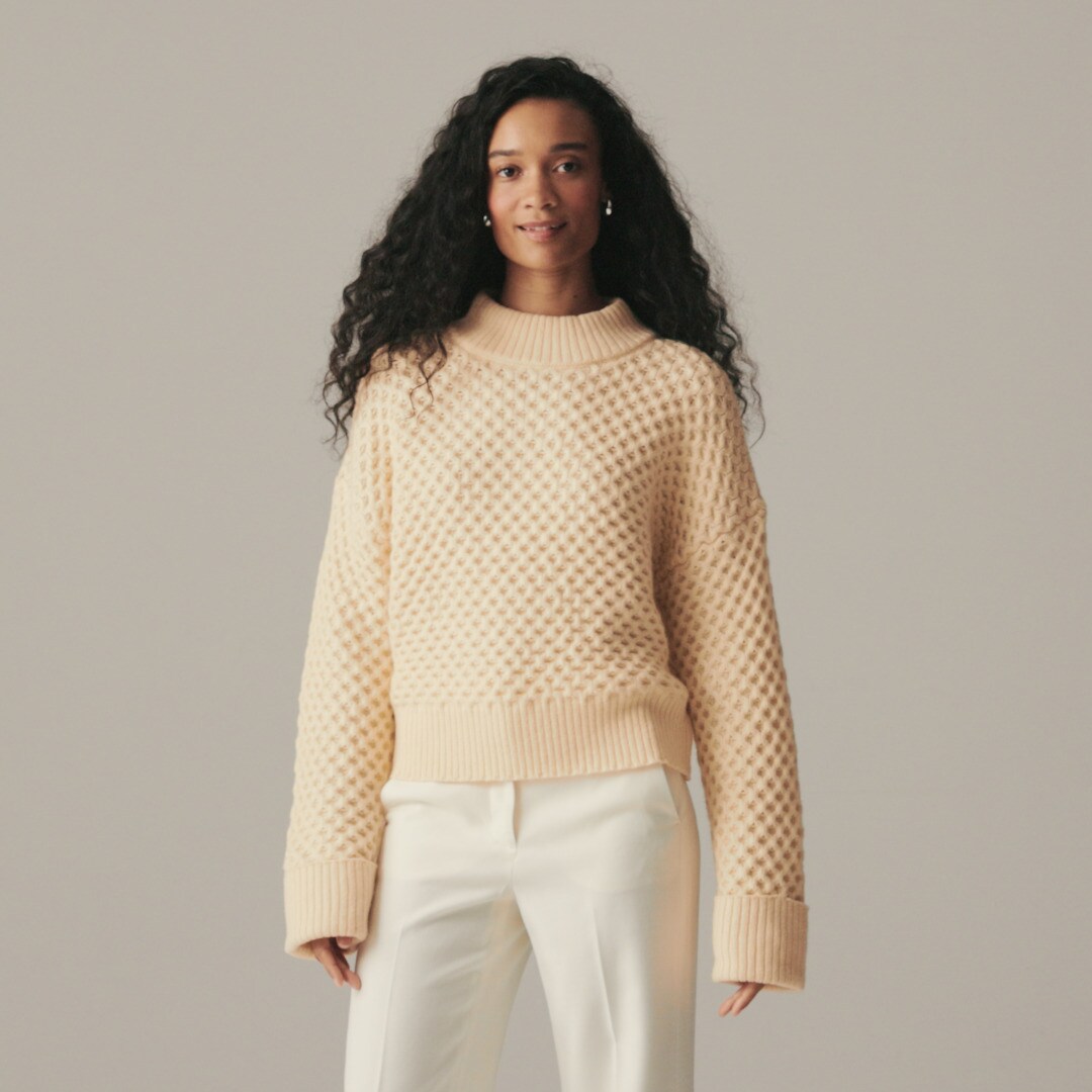 Honeycomb mockneck sweater in wool blend