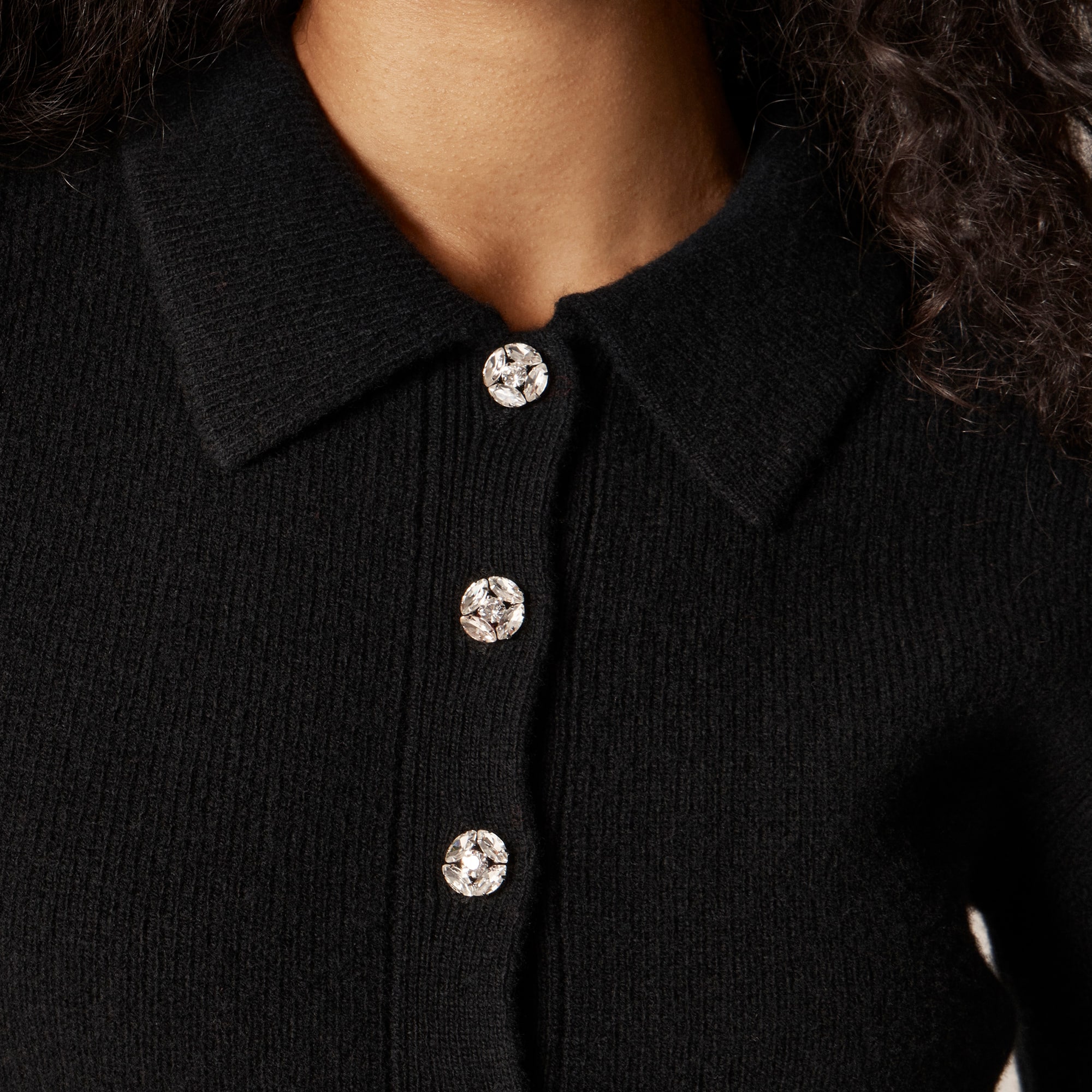 Milano-stitch cinched-waist cardigan with embellished buttons