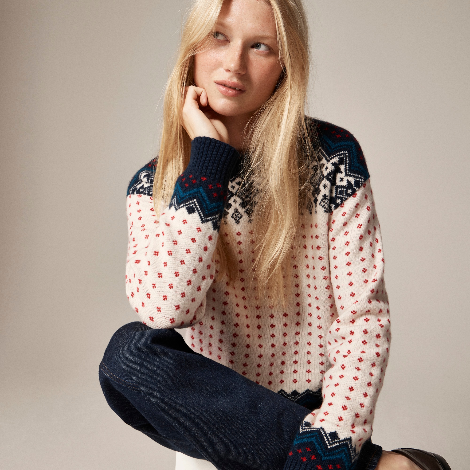 Fair Isle crewneck sweater in vintage wool