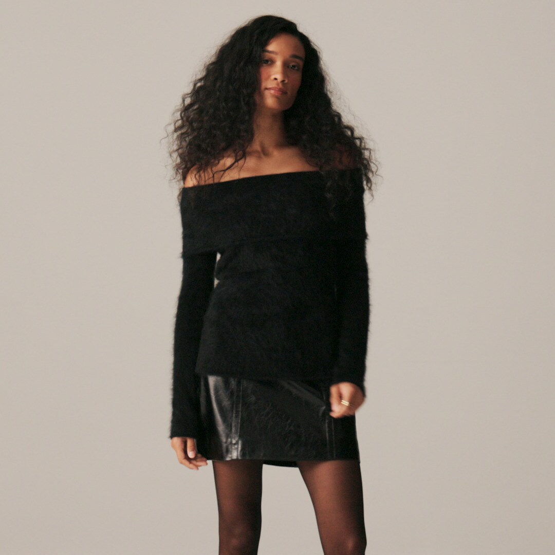 Brushed cashmere foldover sweater