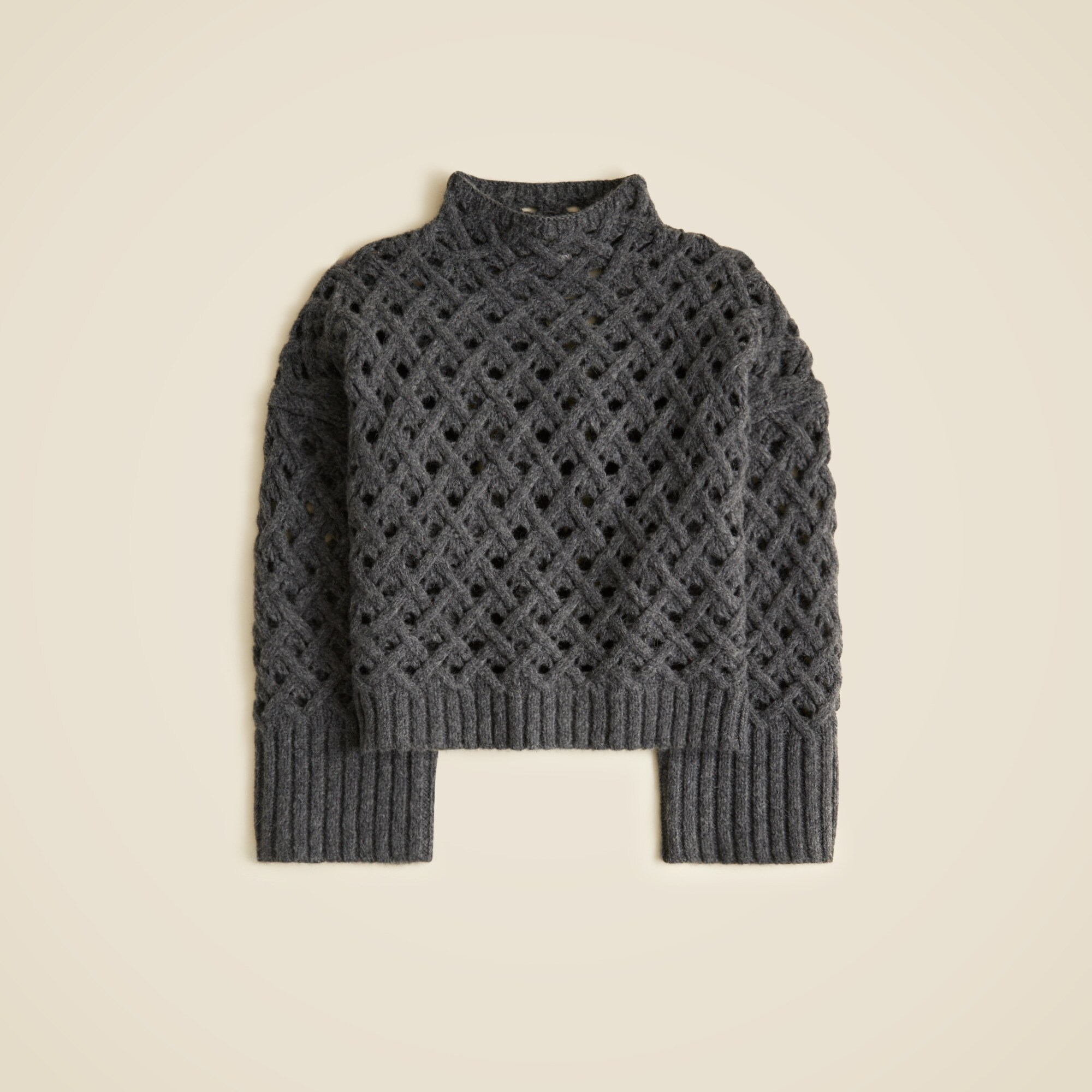Cross-cable mockneck sweater in wool blend