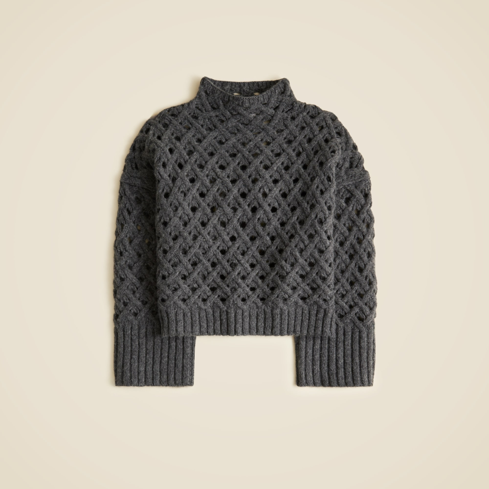 Cross-cable mockneck sweater in wool blend