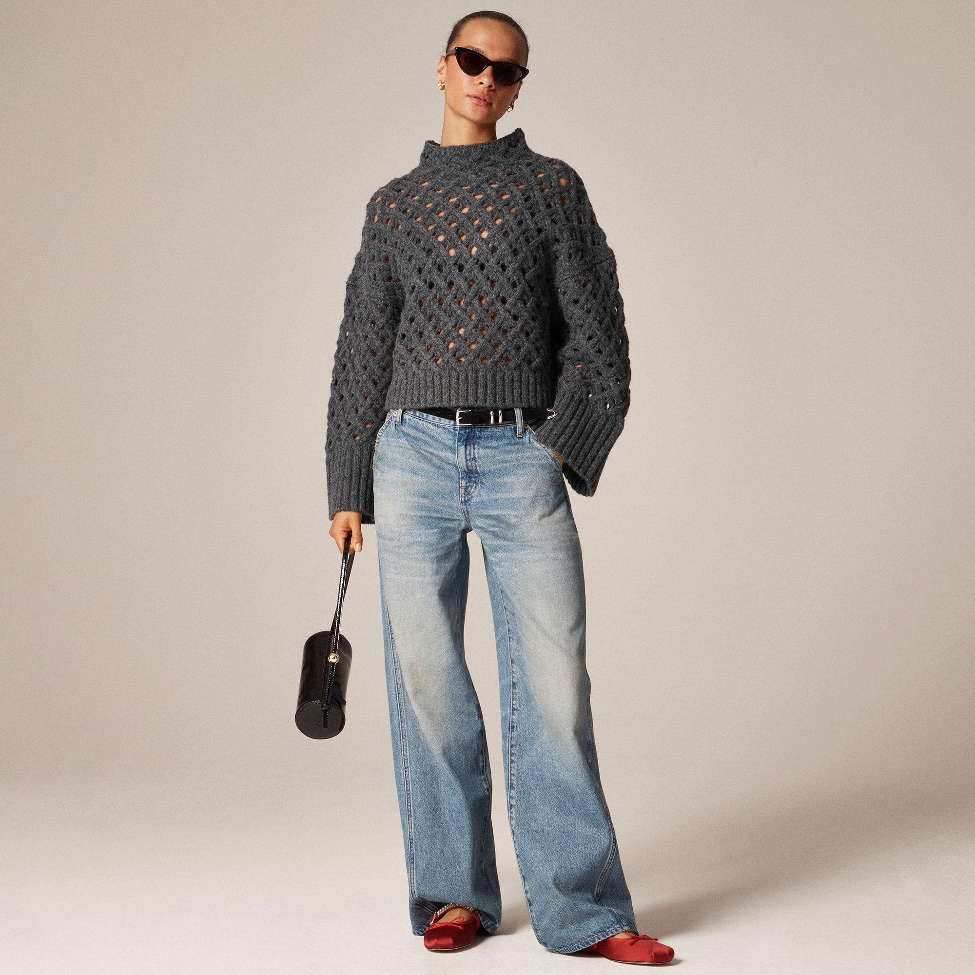 Cross-cable mockneck sweater in wool blend - image 3