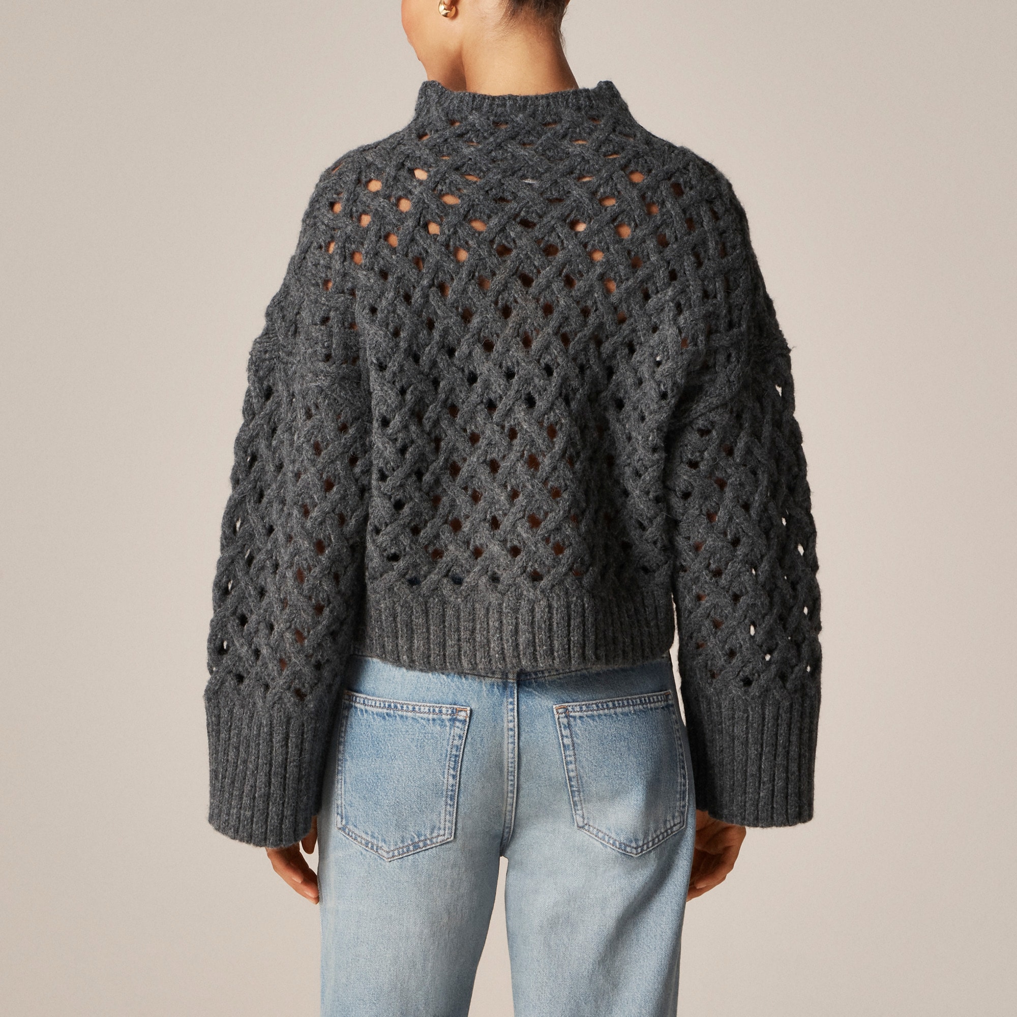 Cross-cable mockneck sweater in wool blend - image 5