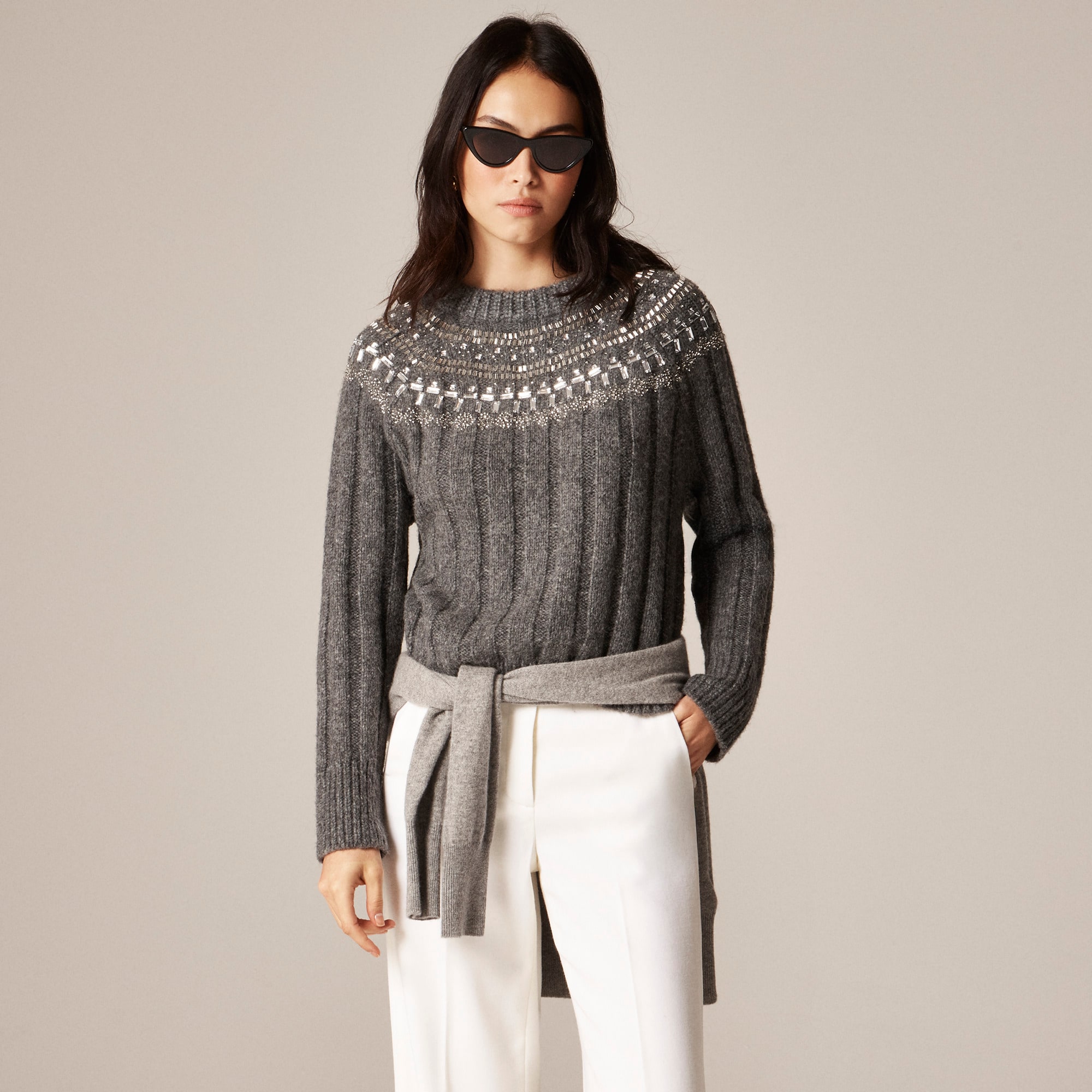 womens Embellished Fair Isle sweater in wool blend