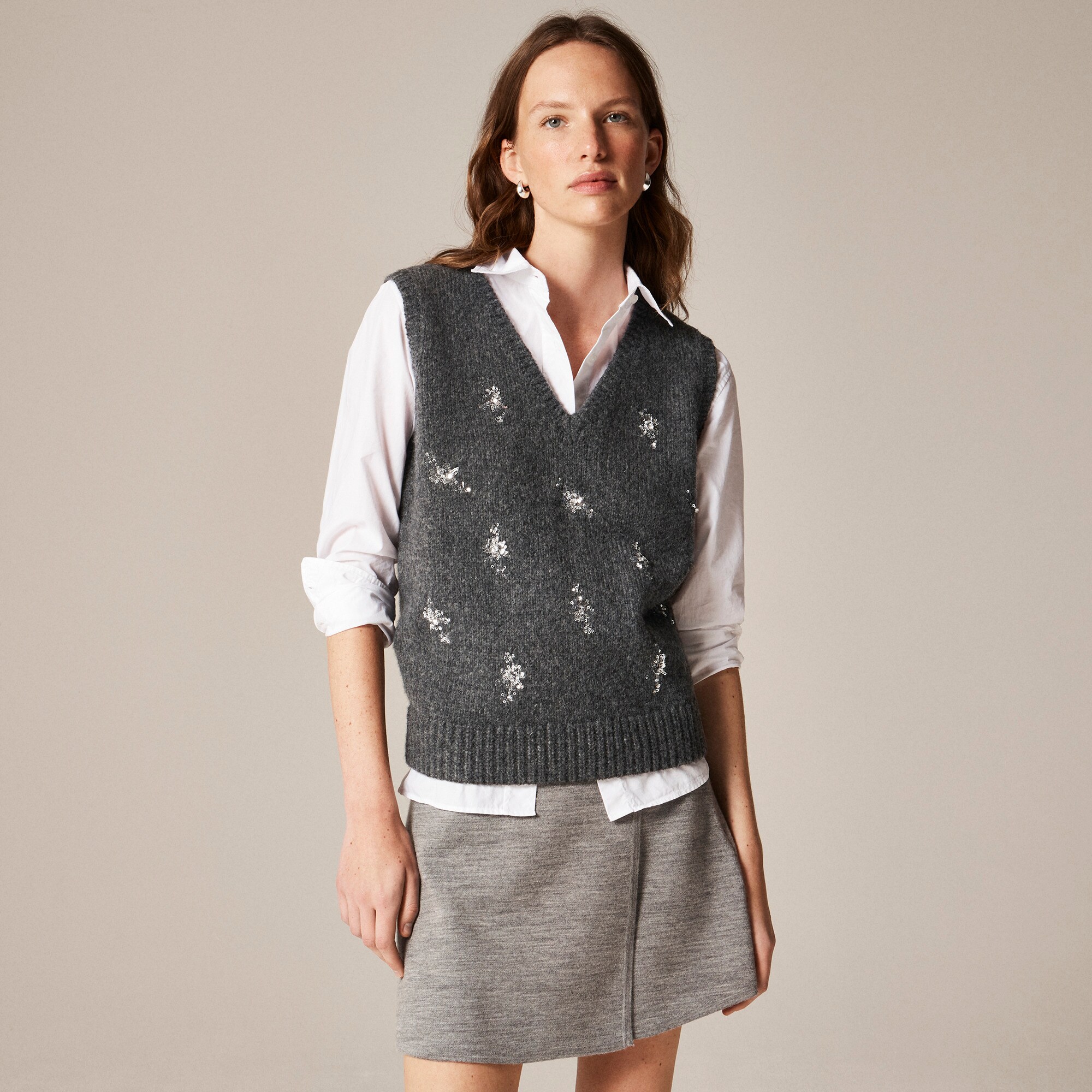  Embellished high V-neck sweater-vest