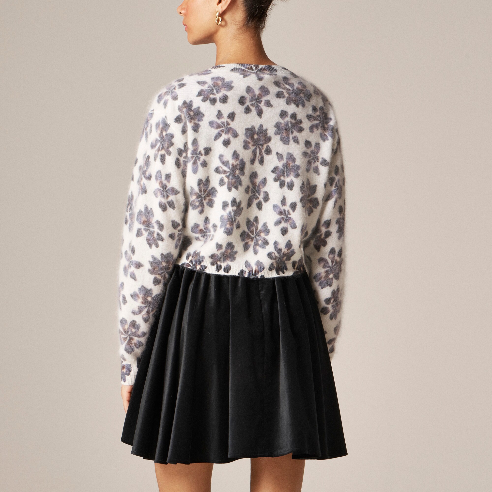 Brushed cashmere party cardigan in floral print