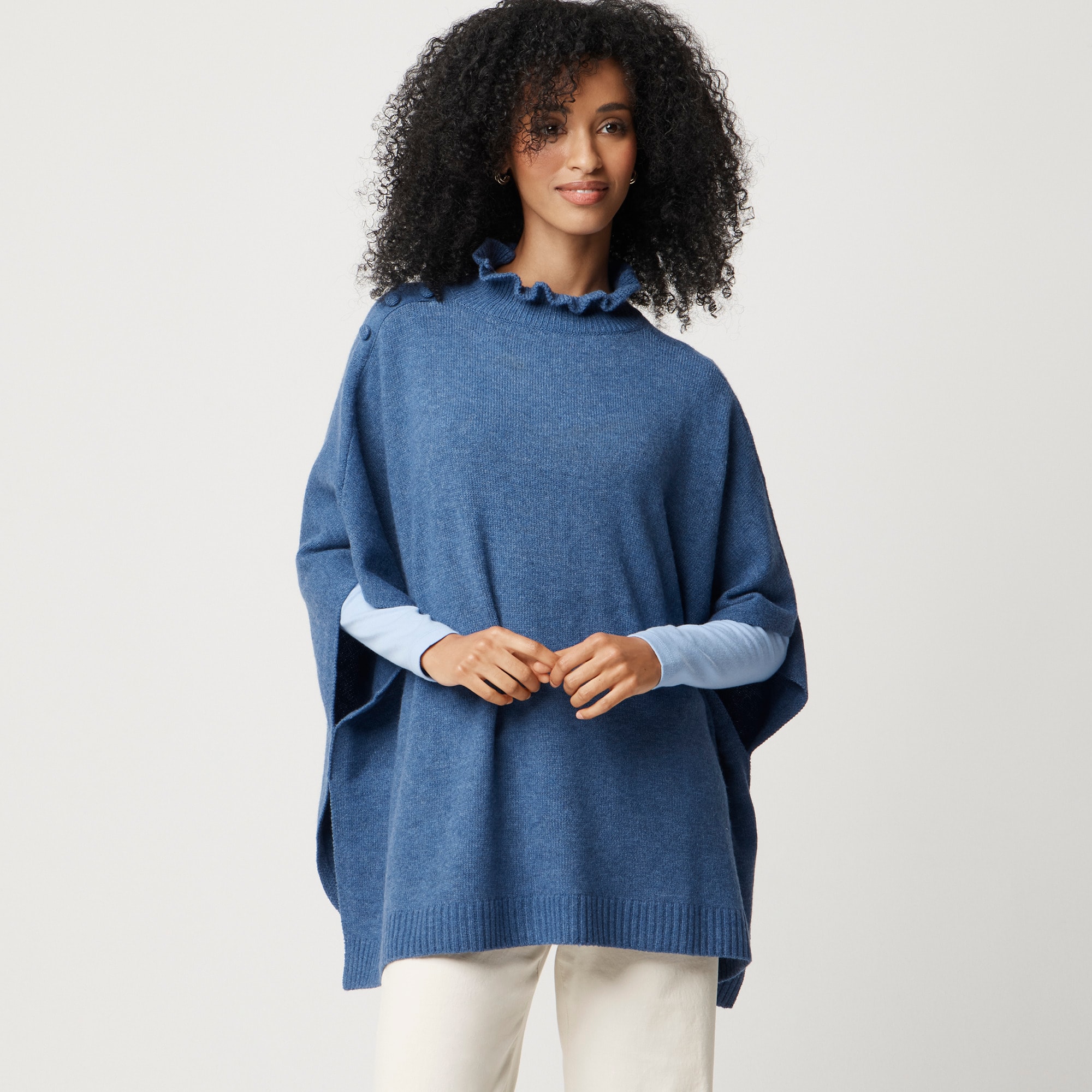  Ruffle-mockneck poncho