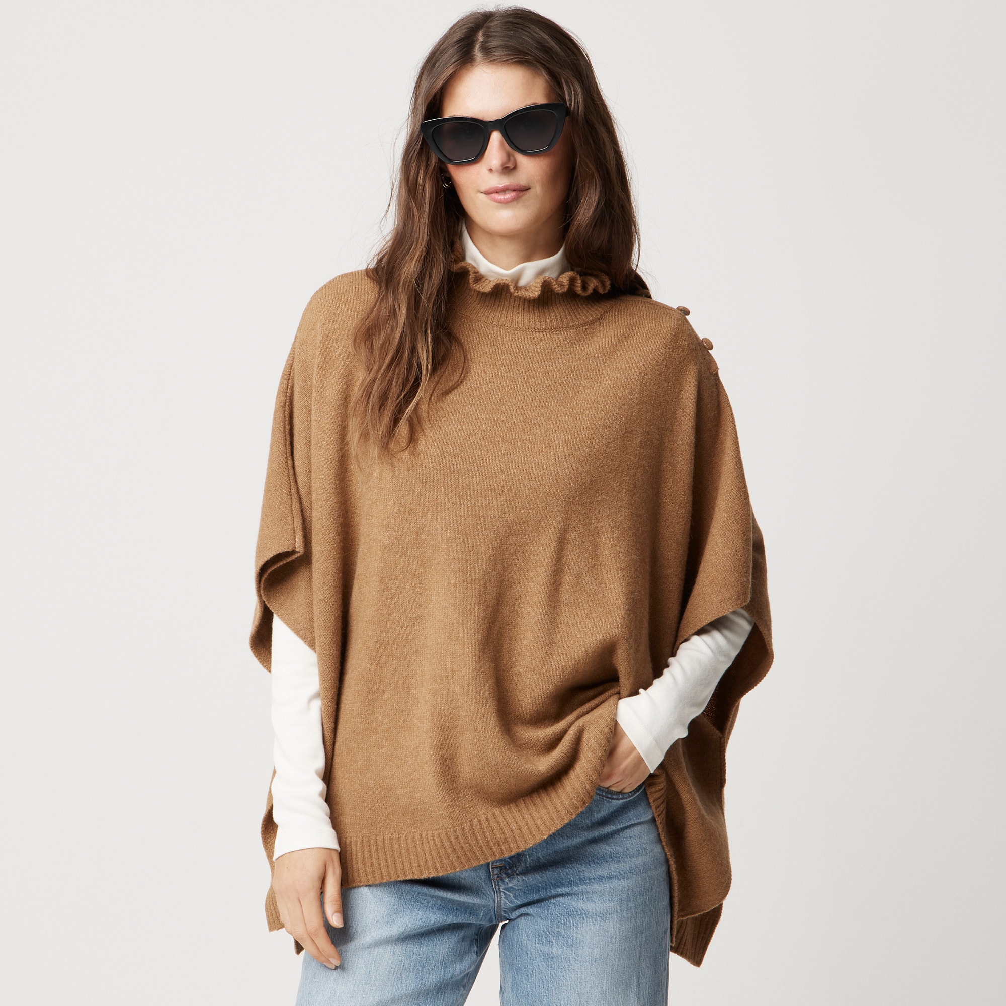 womens Ruffle-mockneck poncho