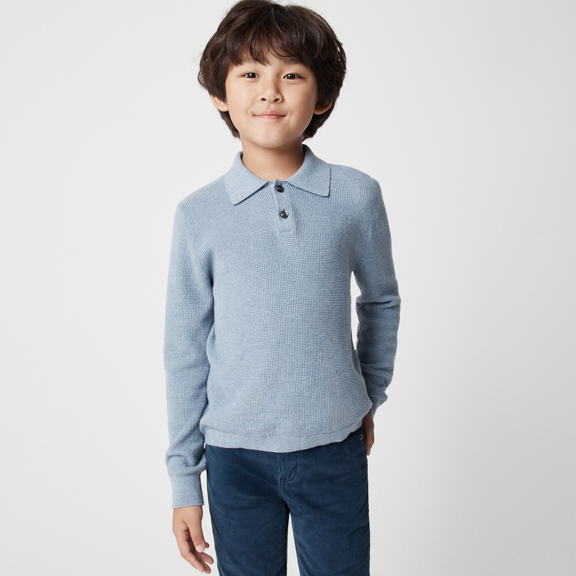 Boys' long-sleeve waffle-stitch sweater-polo