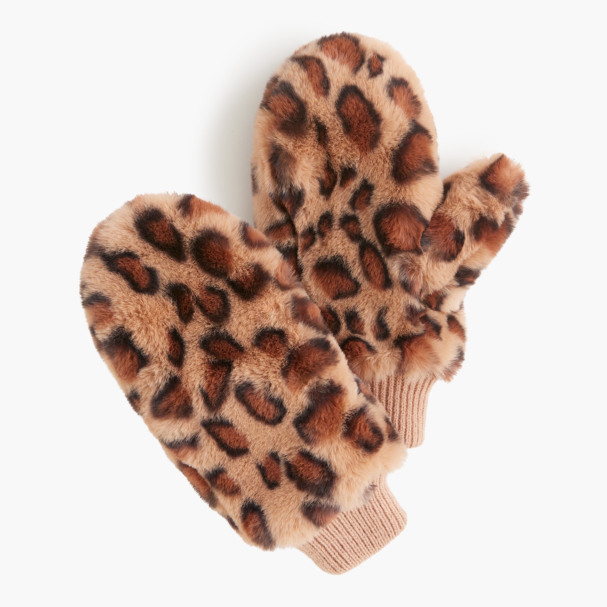  Leopard faux-fur mittens