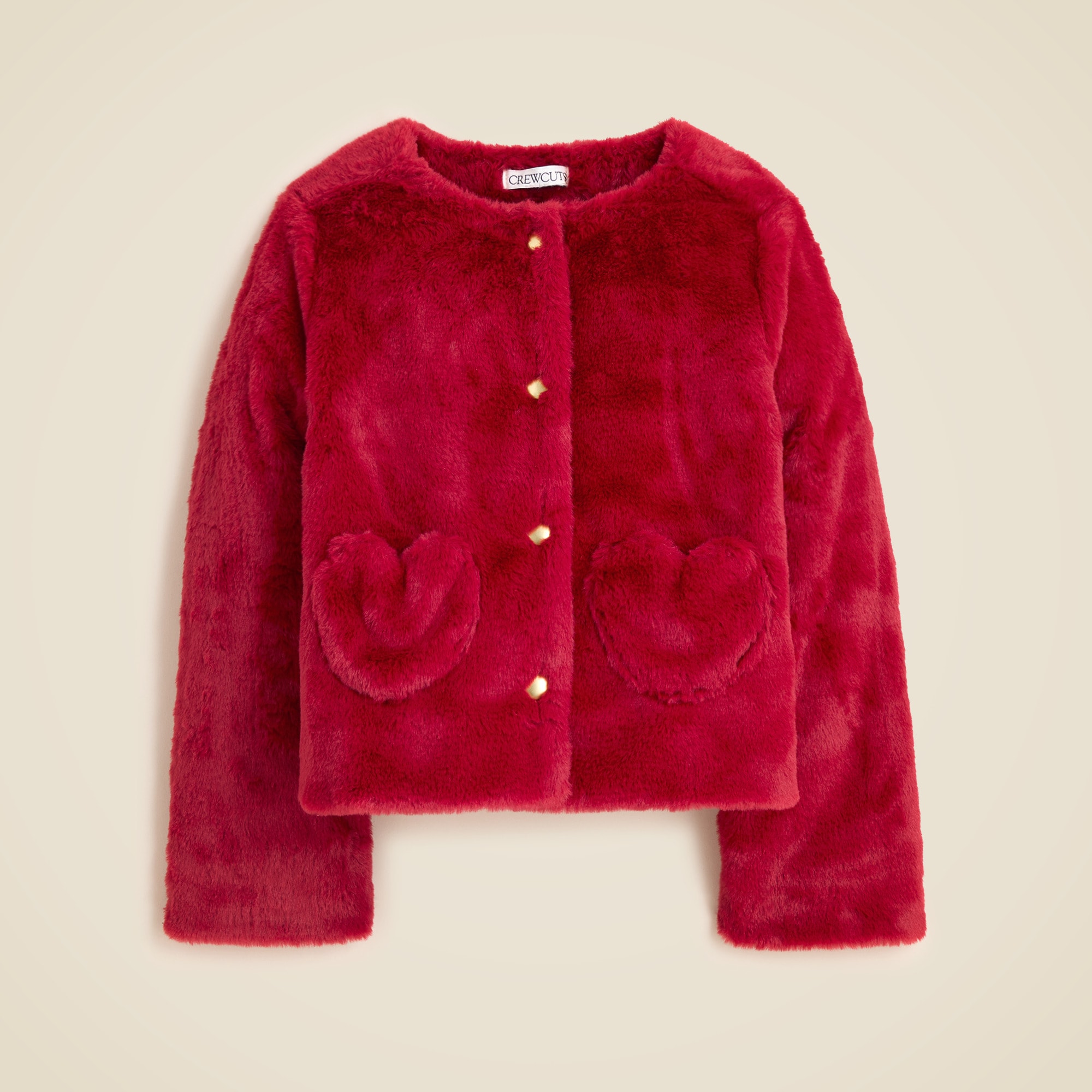 Girls' faux-fur heart-pocket jacket