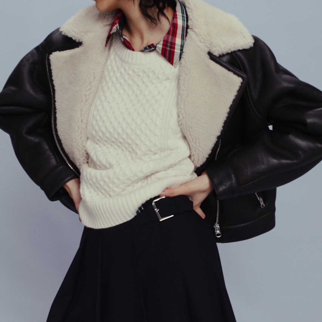 Cable-knit shell in wool blend