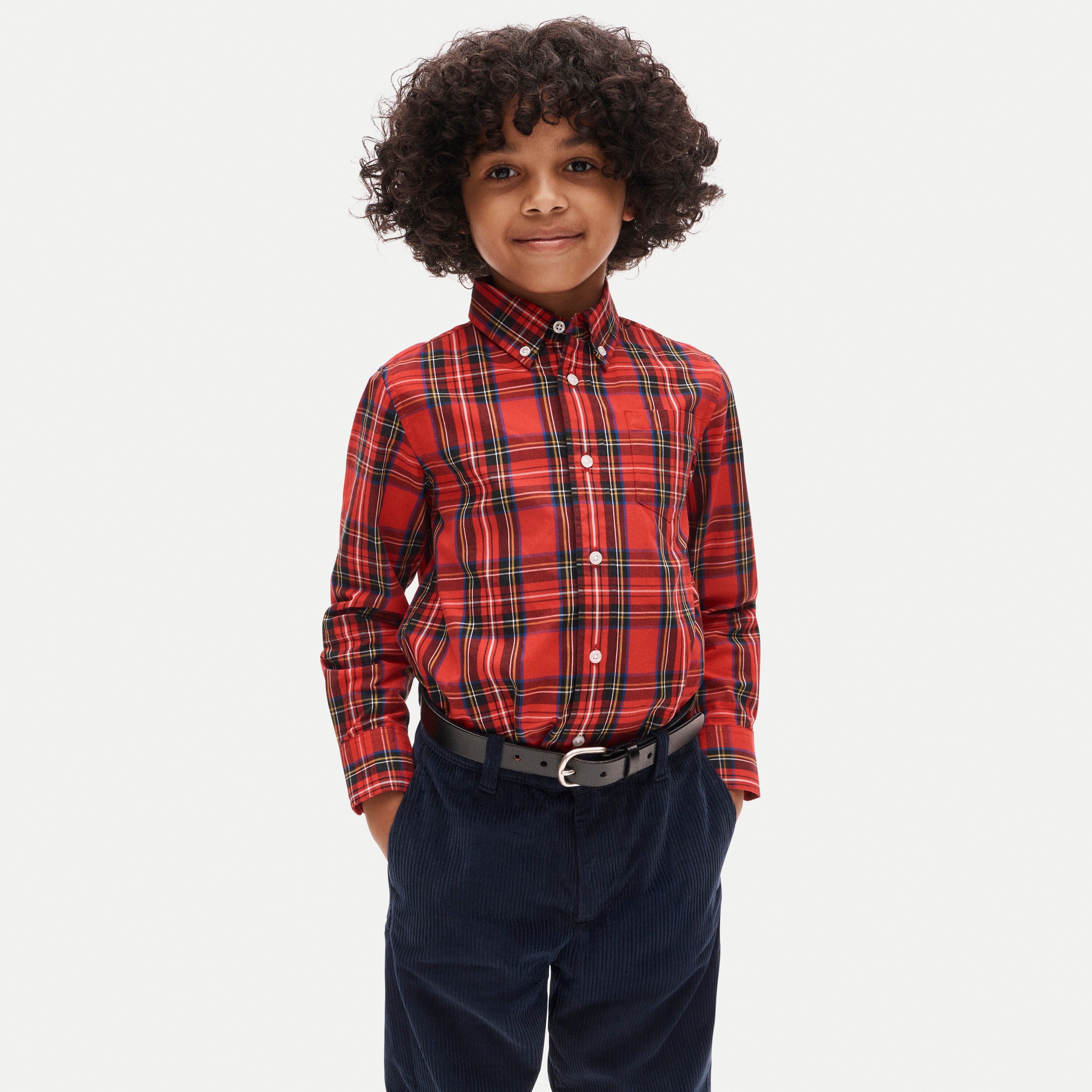 Kids' cotton poplin button-down in tartan