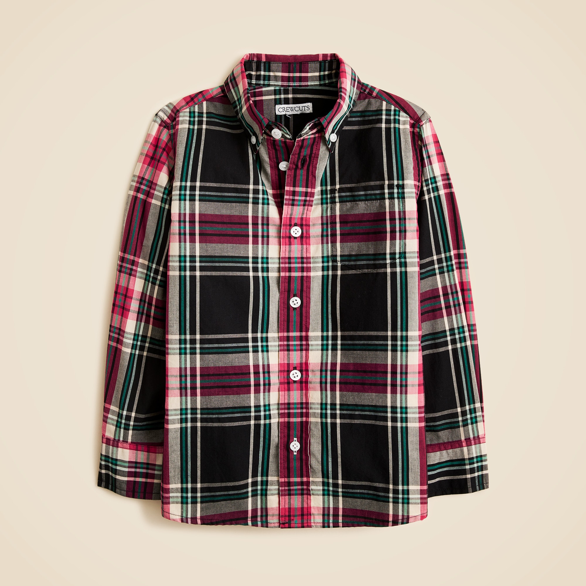 Kids' cotton poplin button-down in tartan