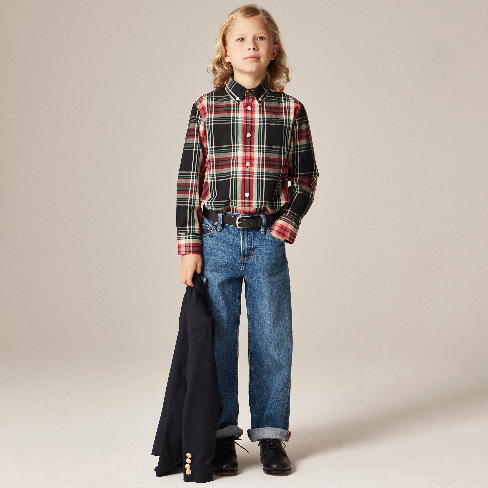 boys Kids' cotton poplin button-down in tartan