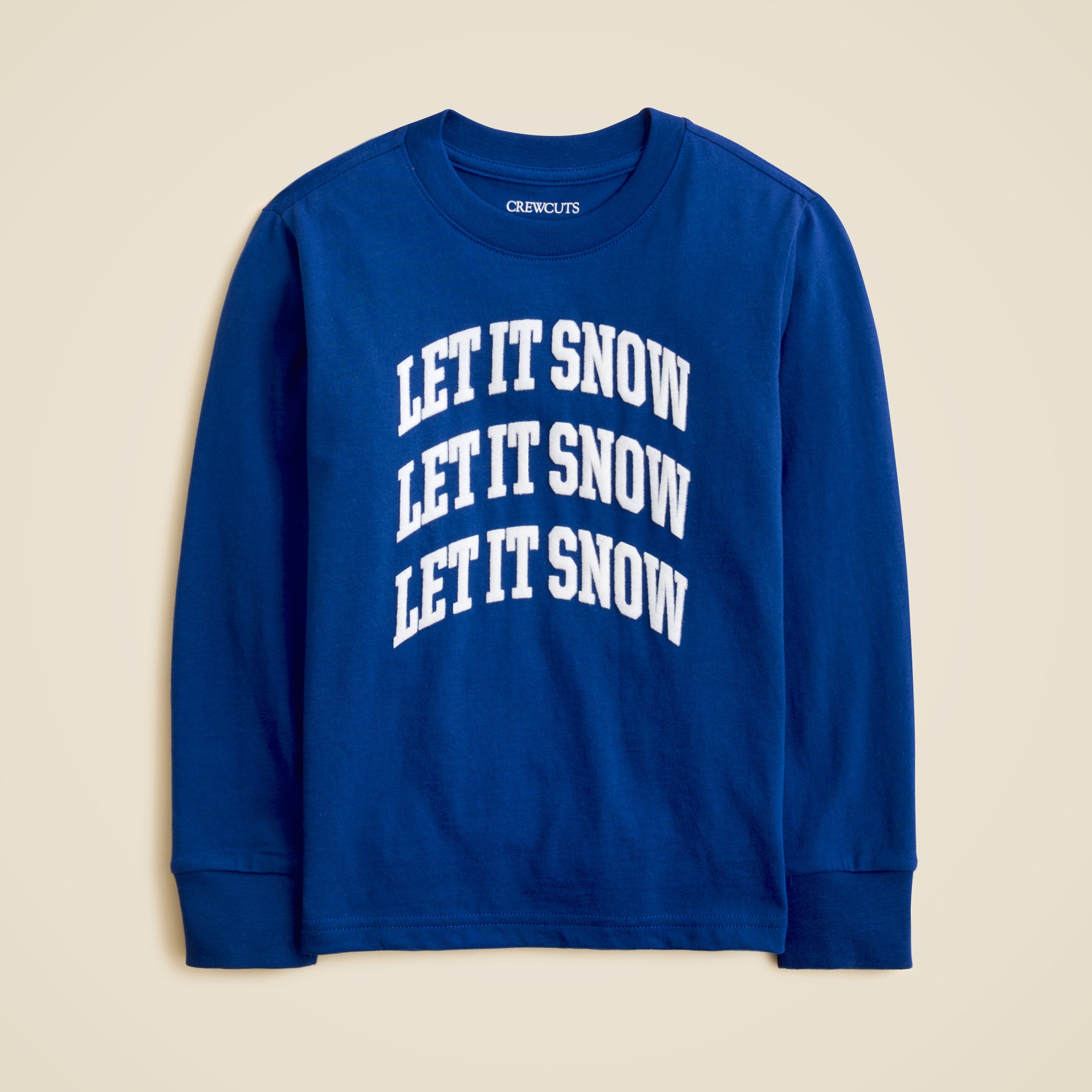 Kids' long-sleeve "Let it snow" graphic T-shirt with flocking