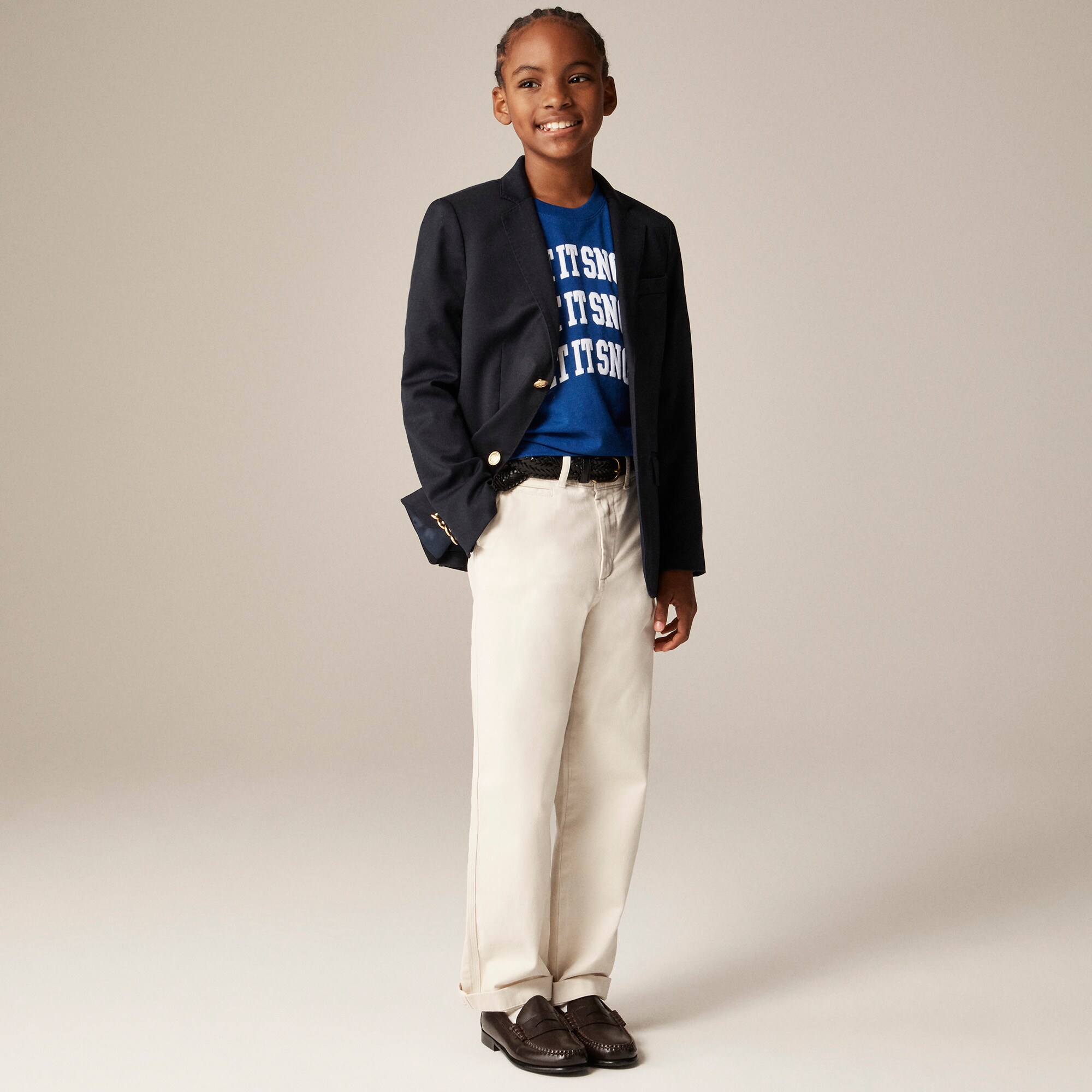 Kids' long-sleeve "Let it snow" graphic T-shirt with flocking