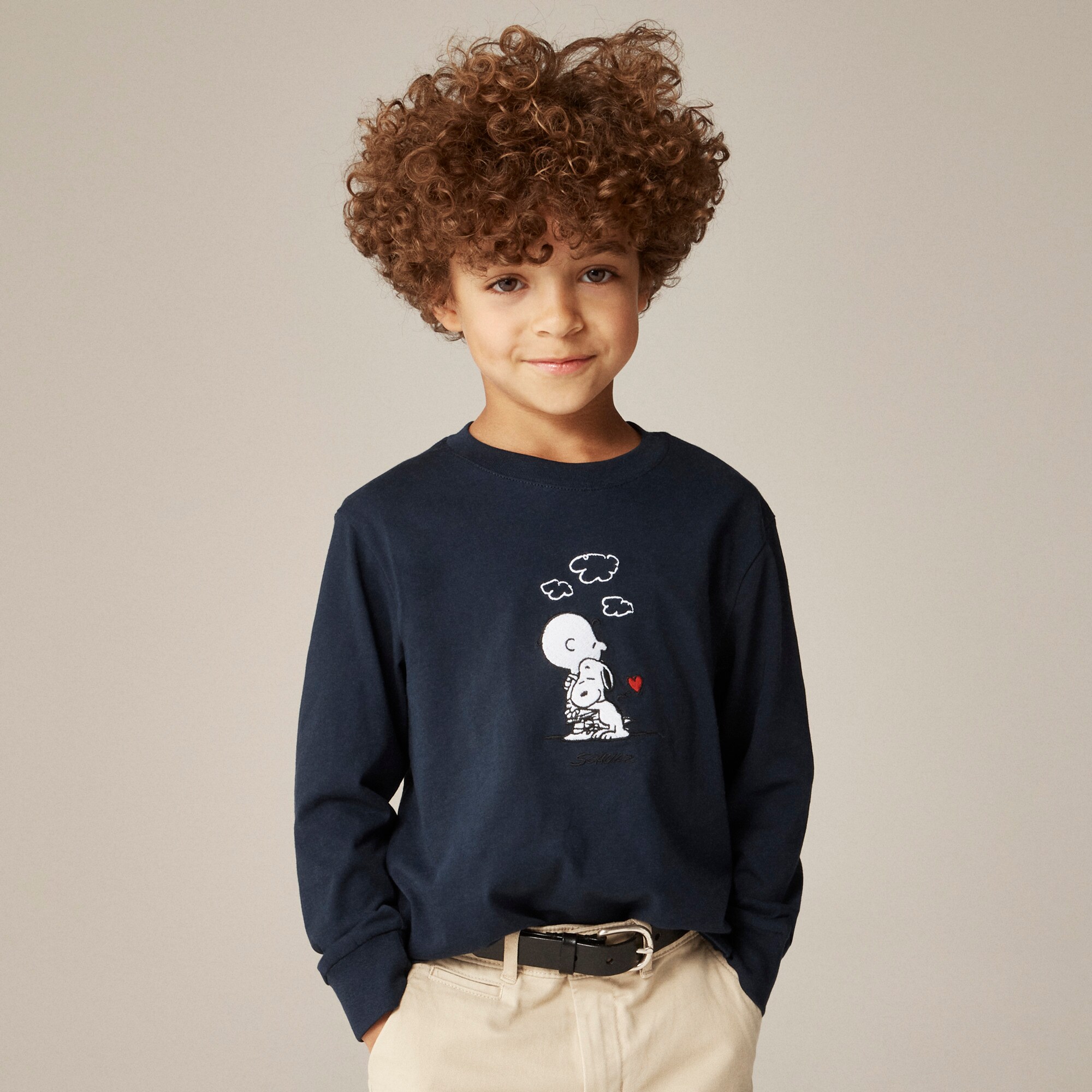 Peanuts® X Crewcuts kids' hug graphic T-shirt with embroidery