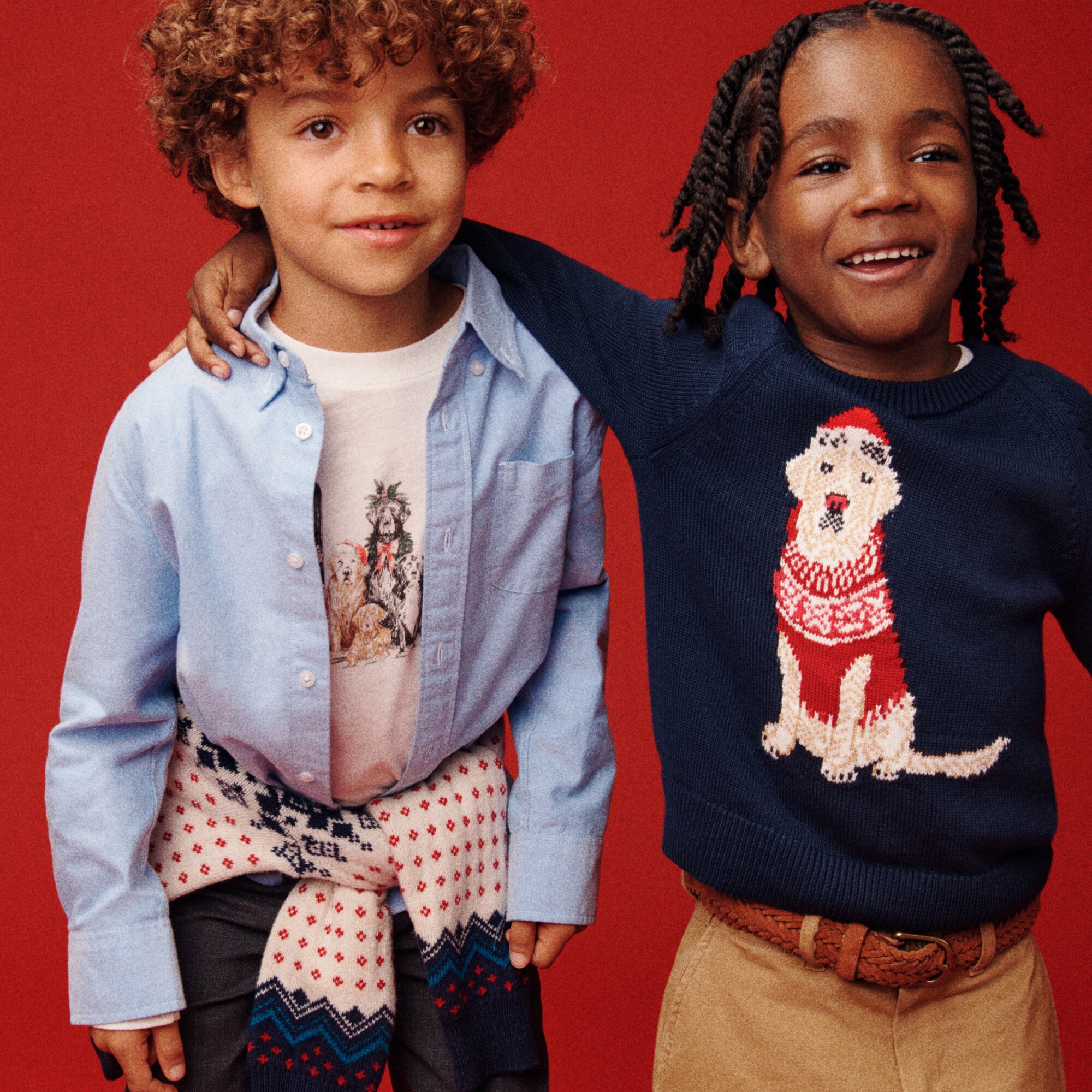 Kids' long-sleeve holiday dogs graphic T-shirt