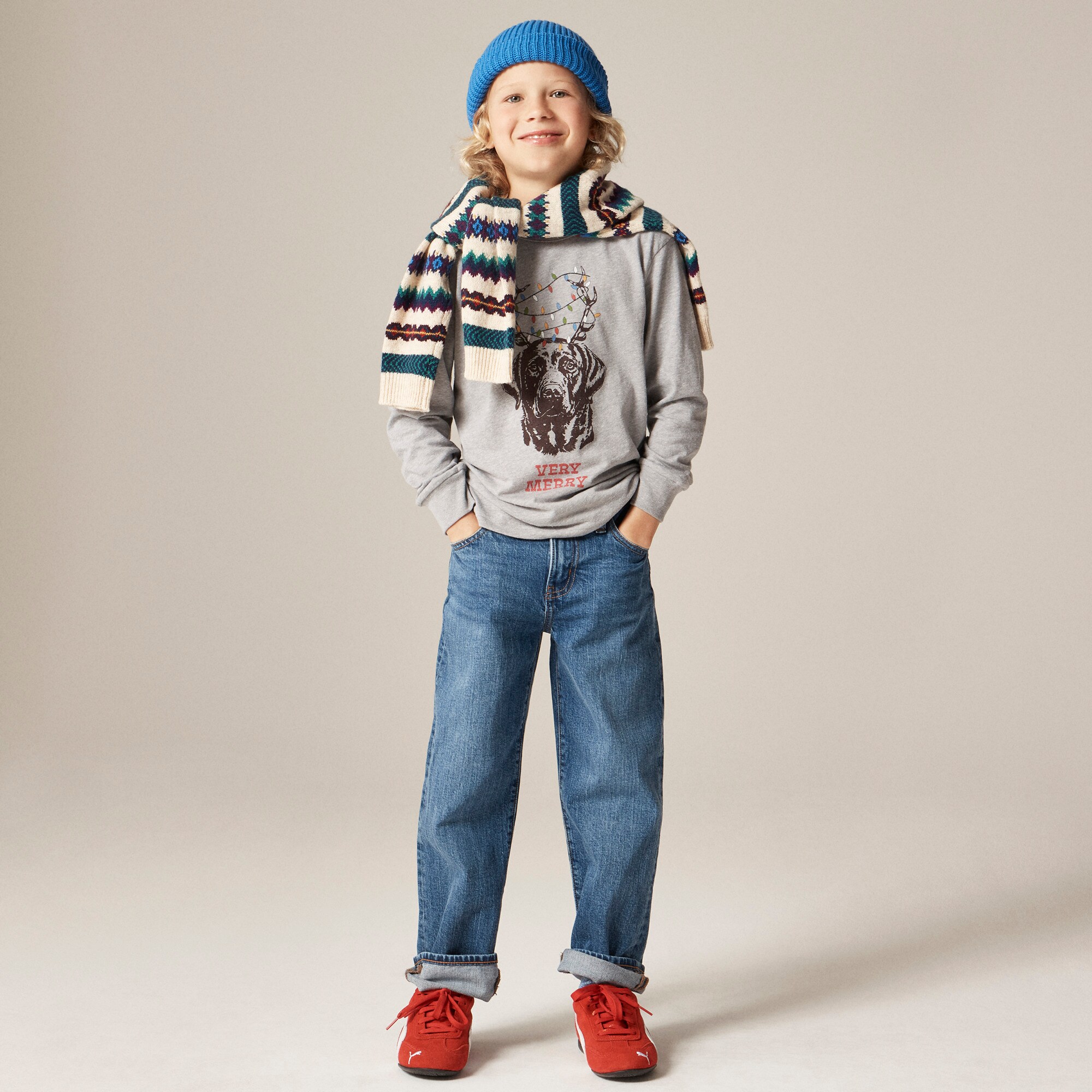 Kids' long-sleeve "Very merry" graphic T-shirt