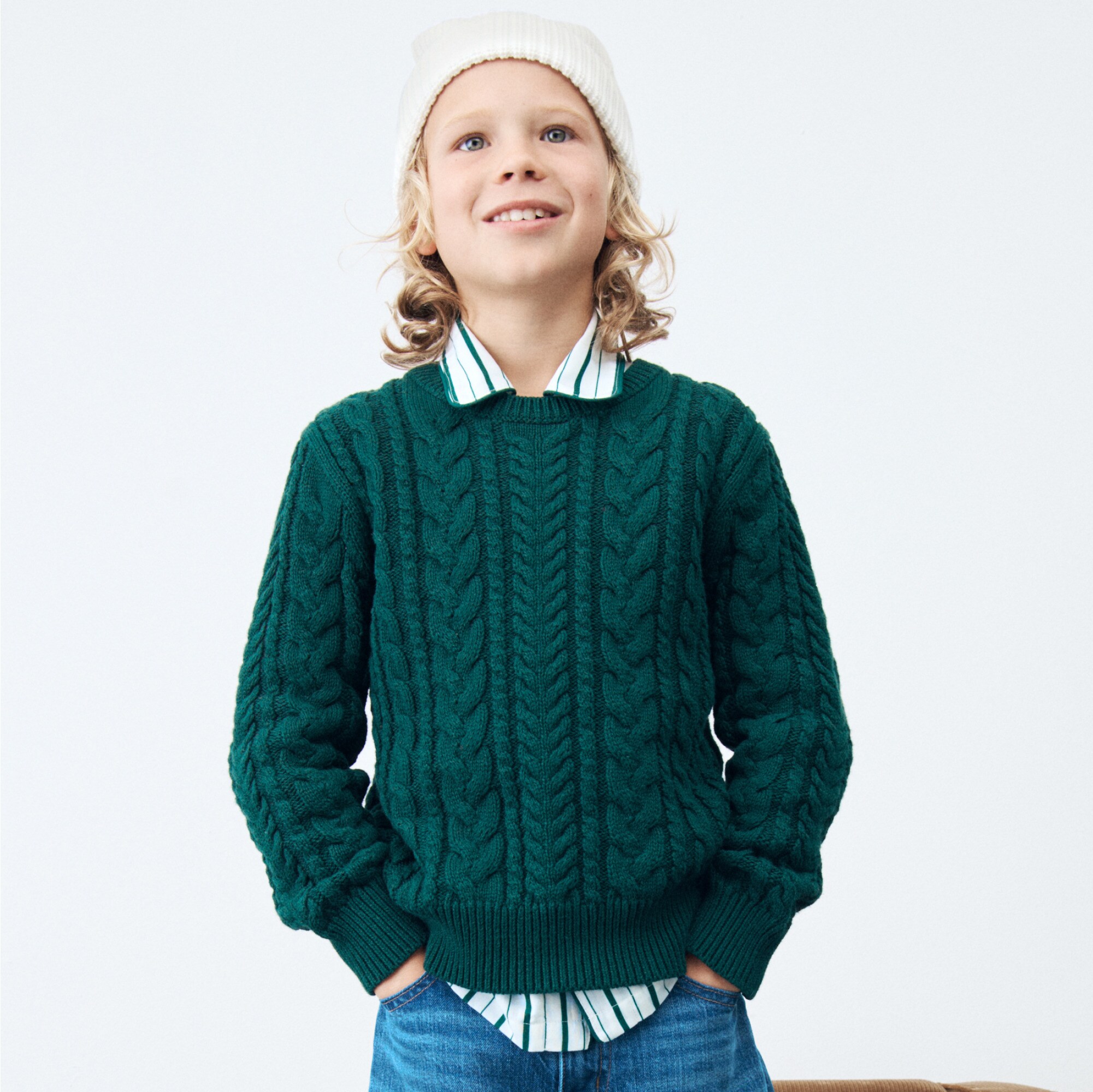 Kids' cable-knit crewneck sweater
