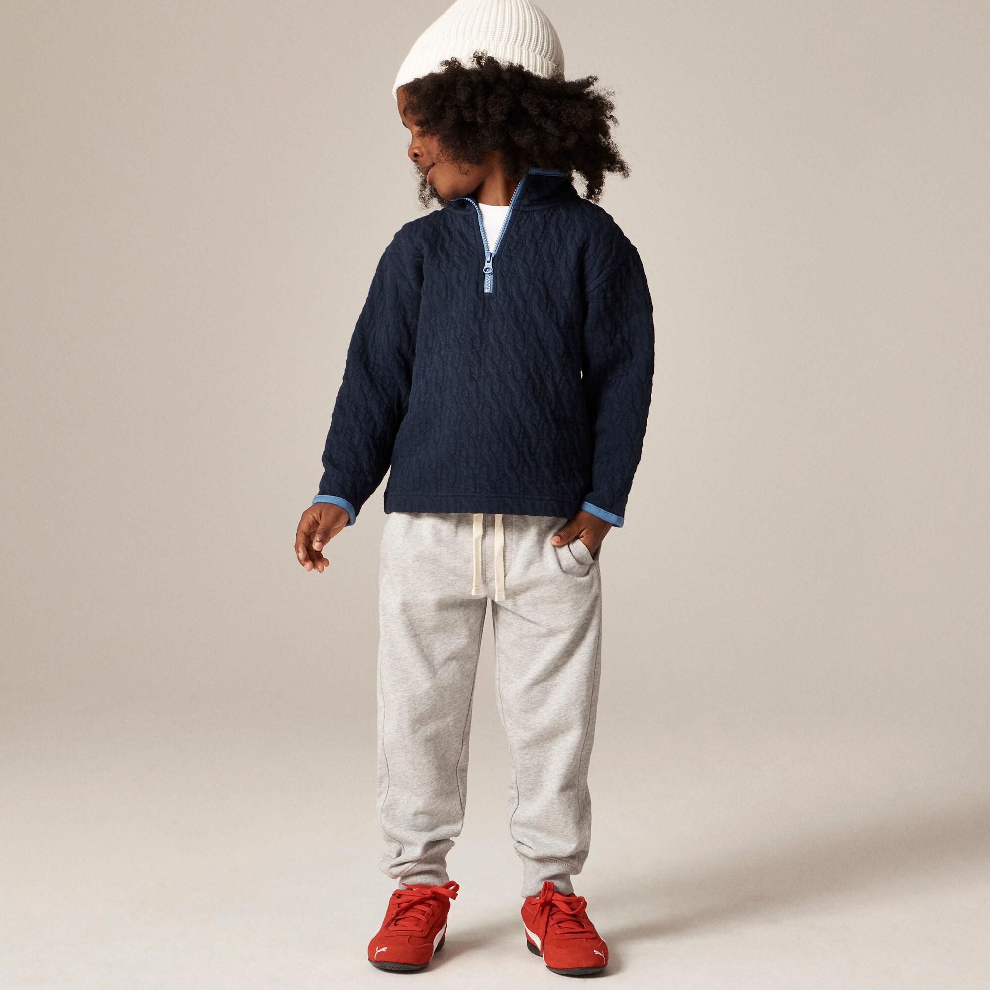 Kids' cable-knit quilted quarter-zip pullover