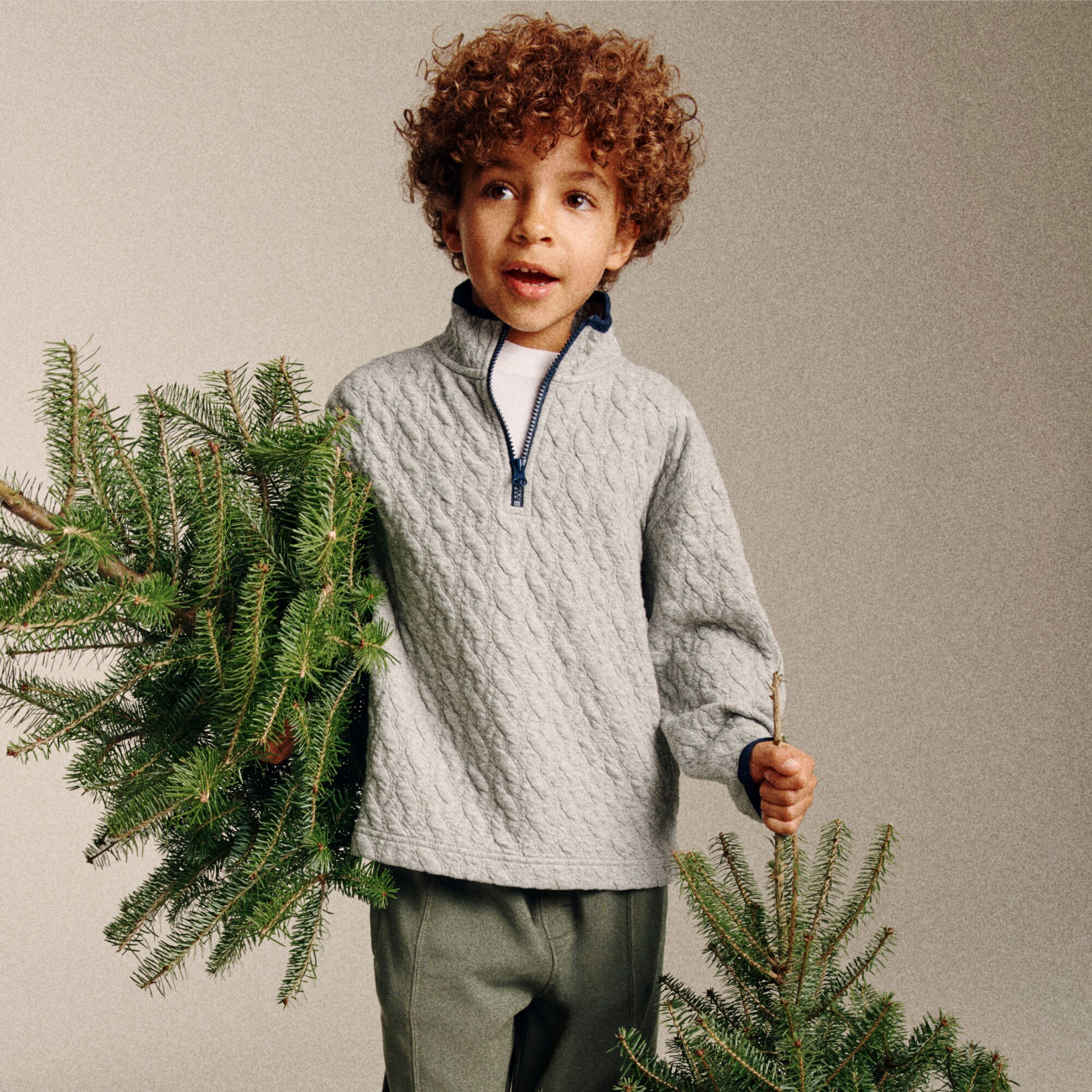  Kids' cable-knit quilted half-zip pullover