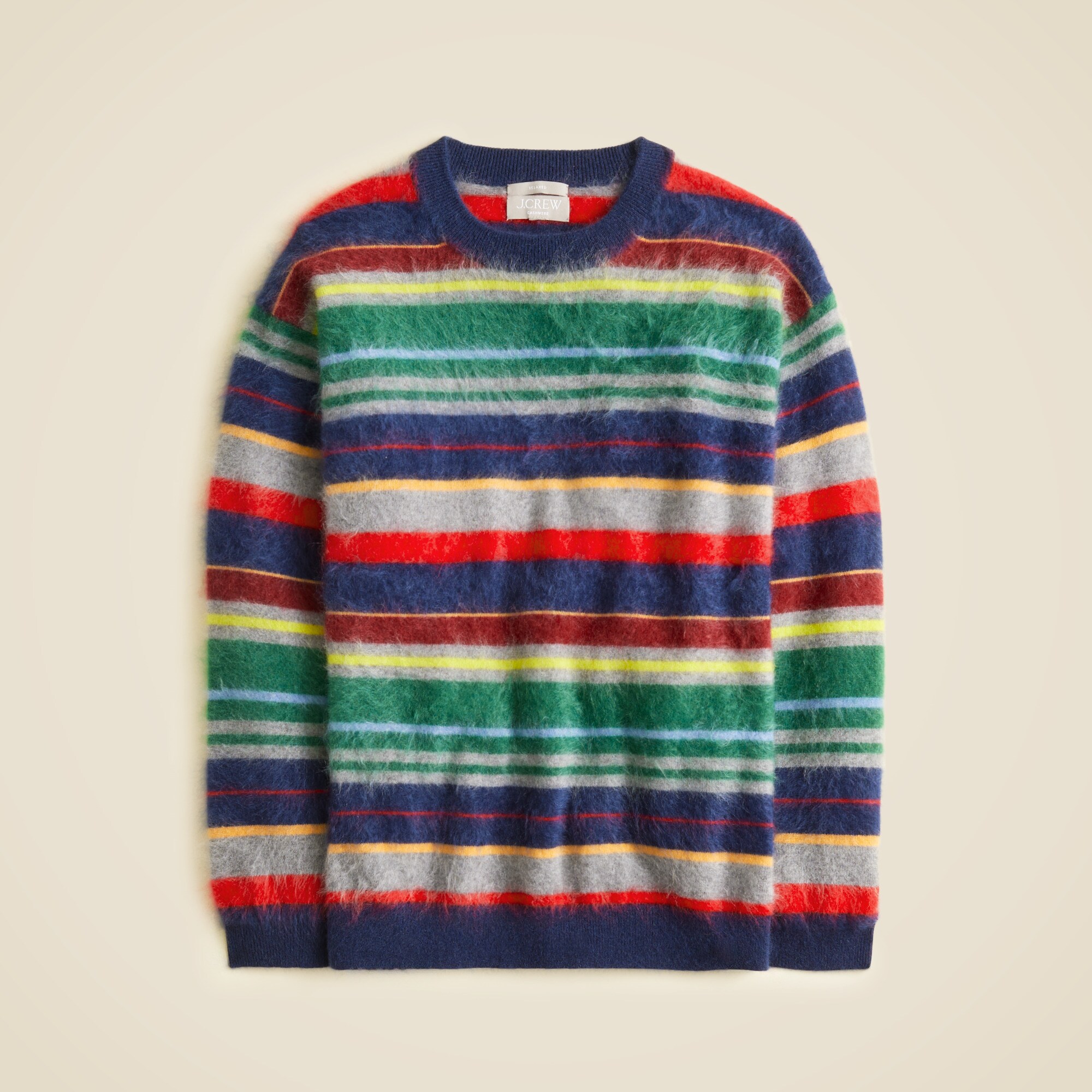 womens Brushed cashmere relaxed crewneck sweater in vintage stripe