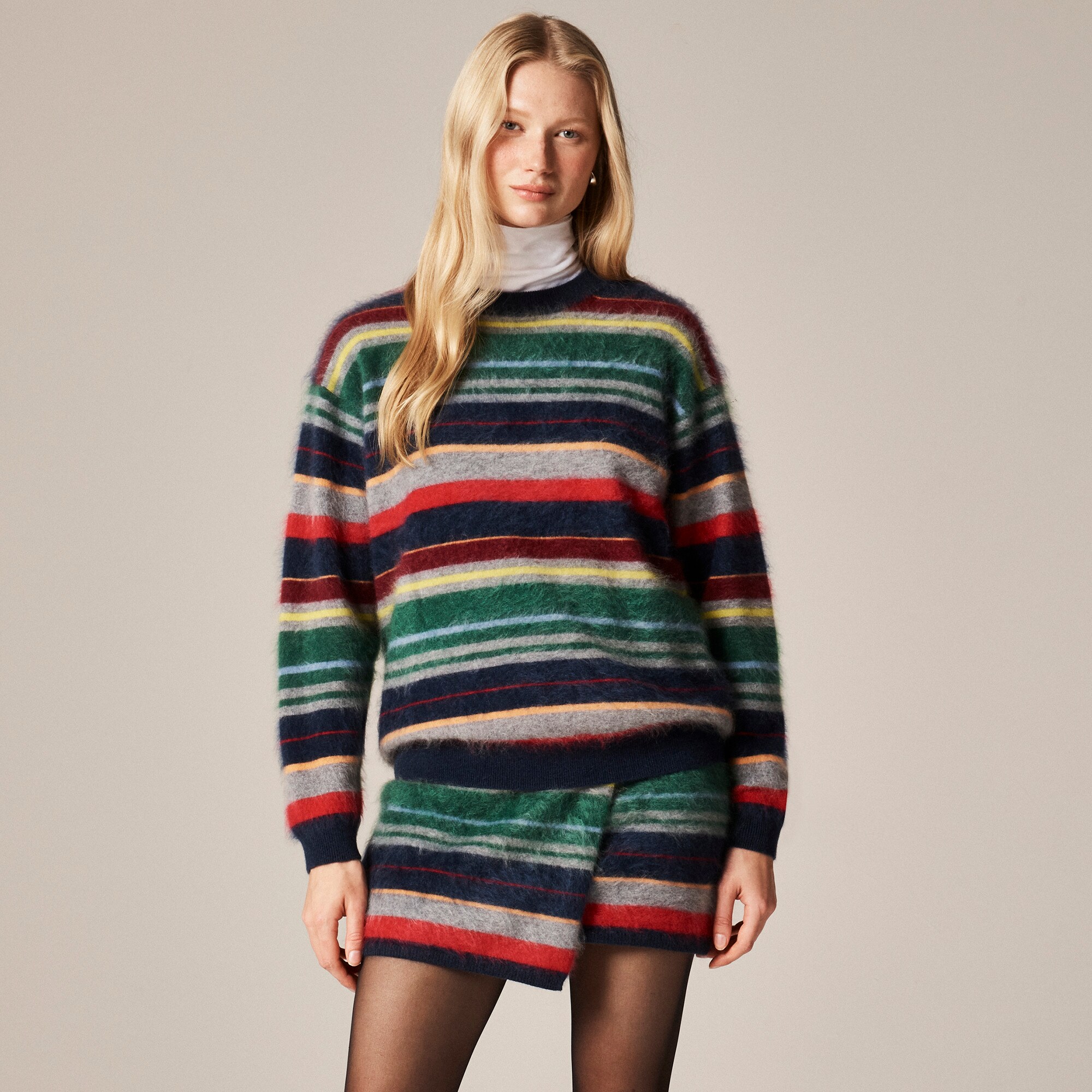 womens Brushed cashmere relaxed crewneck sweater in vintage stripe