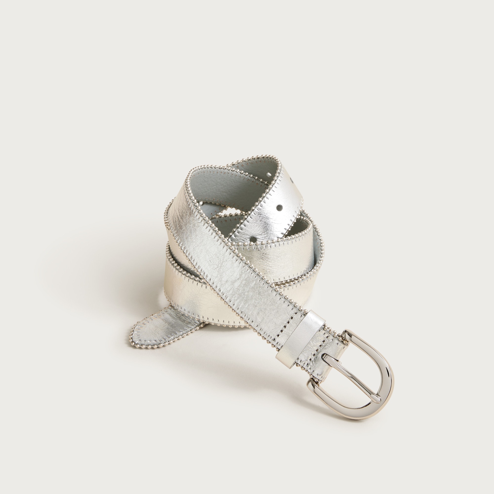 Classic studded-edge belt in metallic leather