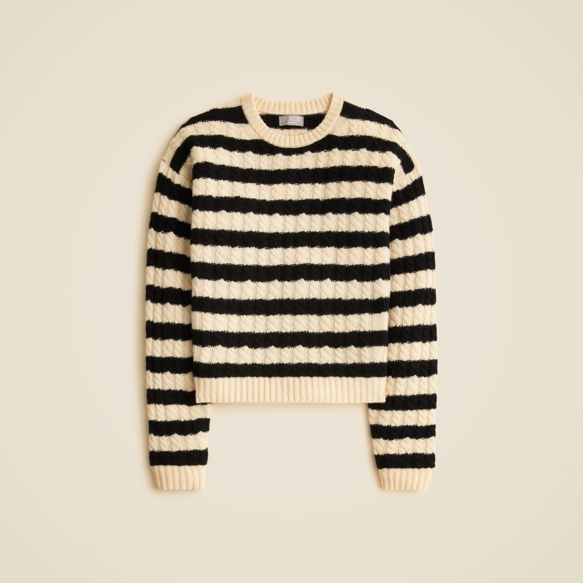 Perfect Cashmere Cable-knit Crewneck Sweater In Stripe For Women