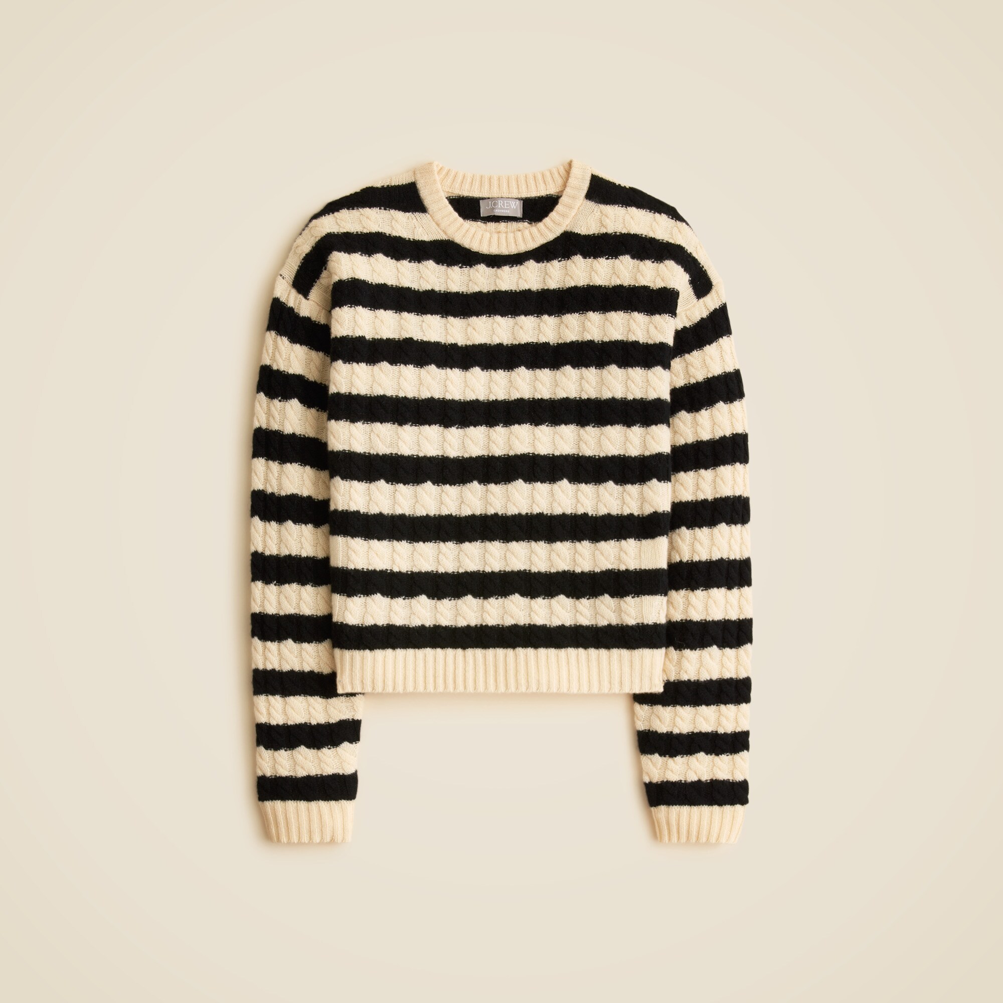  Perfect cashmere cable-knit crewneck sweater in stripe
