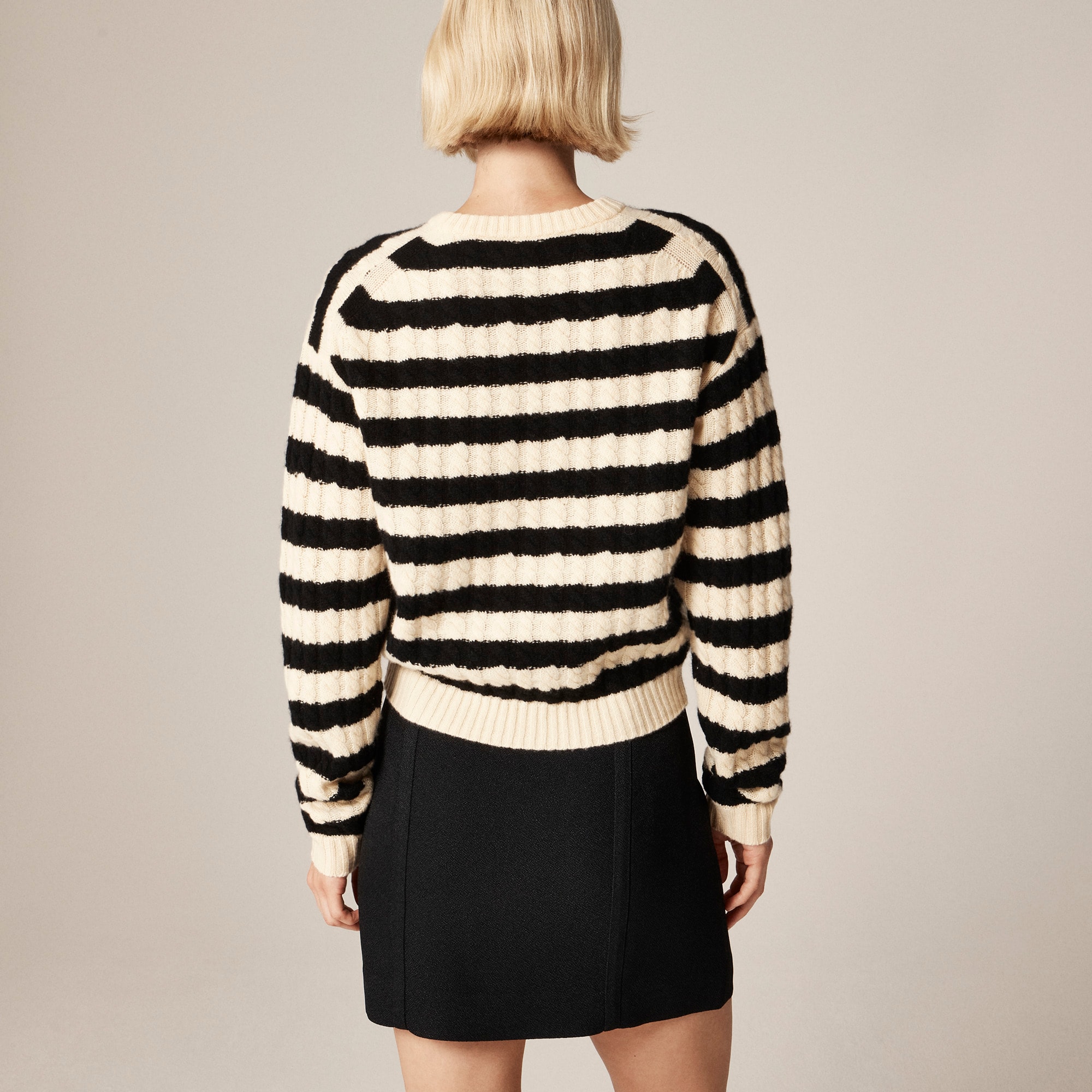 Perfect cashmere cable-knit crewneck sweater in stripe