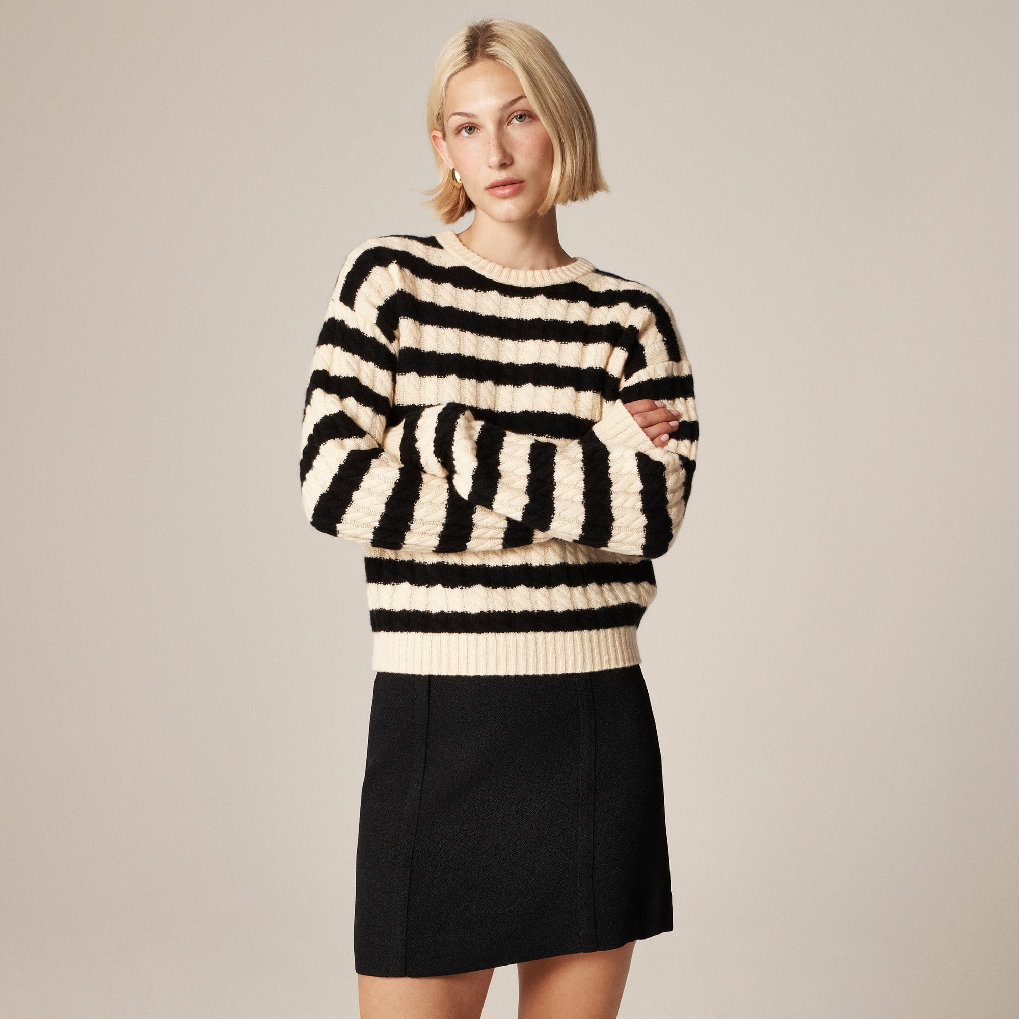  Perfect cashmere cable-knit crewneck sweater in stripe